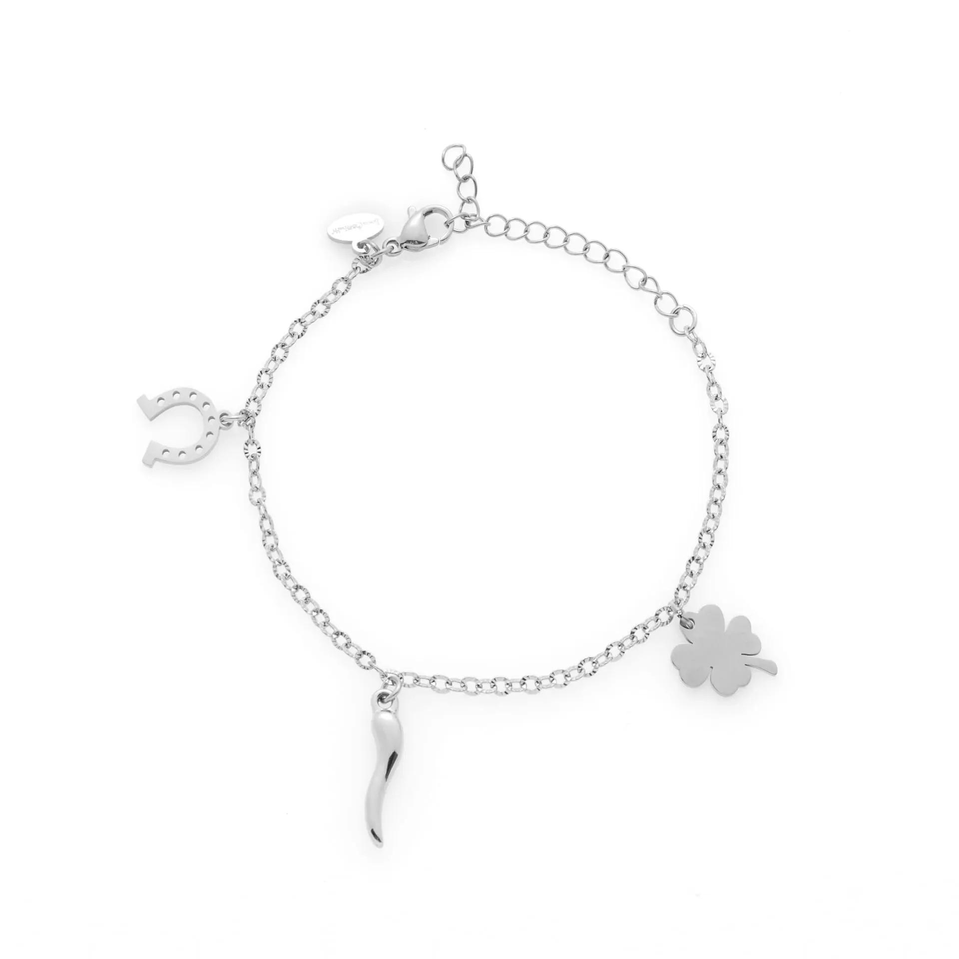 Louis Ciocchetti Bracciale in Acciaio con Corno Portafortuna – Bracciale Regolabile Uomo e Donna con Chiusura a Moschettone, Lunghezza 16 cm + 5 cm - immagine 2