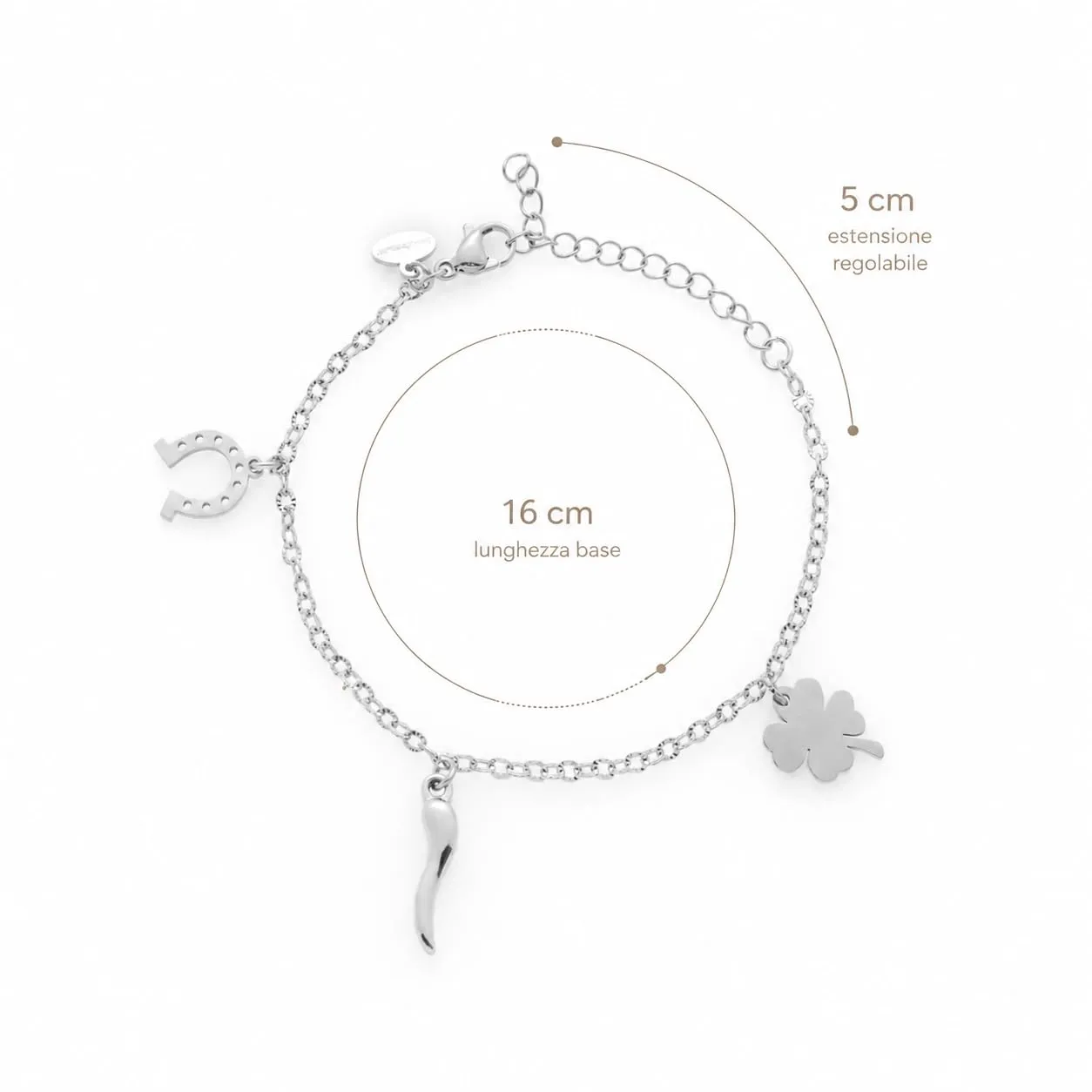 Louis Ciocchetti Bracciale in Acciaio con Corno Portafortuna – Bracciale Regolabile Uomo e Donna con Chiusura a Moschettone, Lunghezza 16 cm + 5 cm - immagine 5