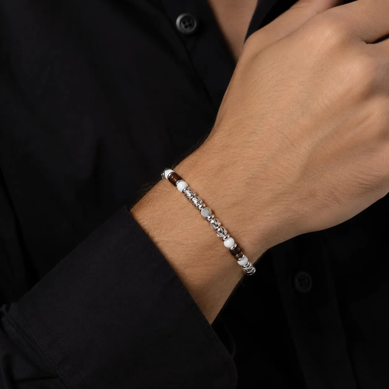 SAGA GIOIELLI Bracciale Uomo Acciaio Inossidabile con Pietre Naturali, Braccialetto Elegante Regolabile 17,5 + 3,5 cm, Idea Regalo Uomo (AURORA MARINA) - immagine 4