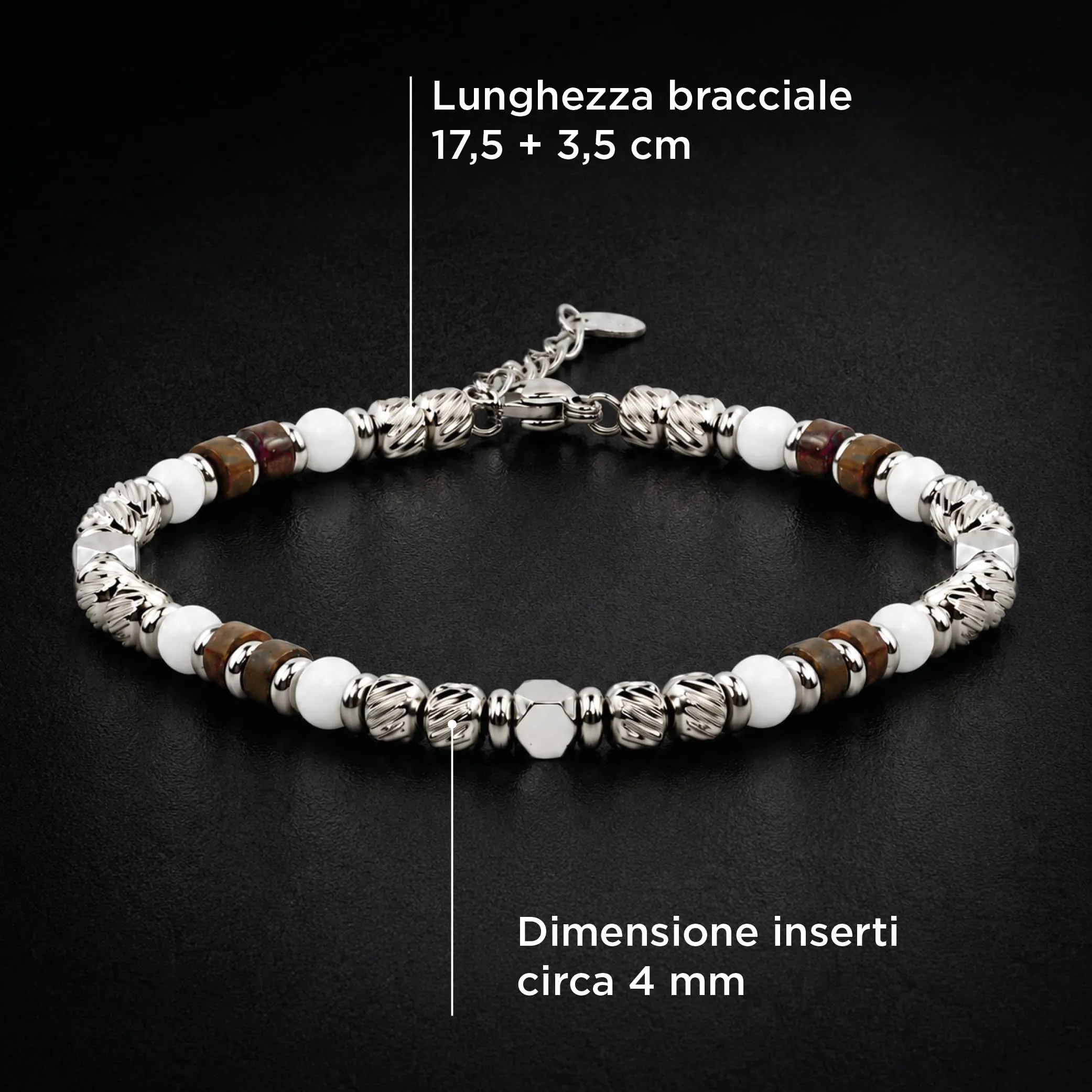 SAGA GIOIELLI Bracciale Uomo Acciaio Inossidabile con Pietre Naturali, Braccialetto Elegante Regolabile 17,5 + 3,5 cm, Idea Regalo Uomo (AURORA MARINA) - immagine 5