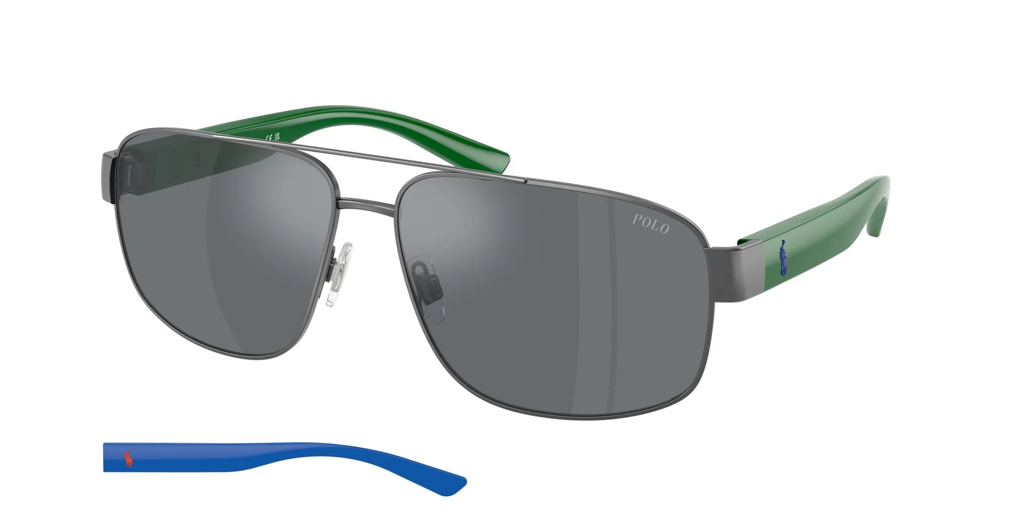 Polo Ralph Lauren PH3156 92156G Occhiali da sole Metallo Grigio Pilot Normale - immagine 1