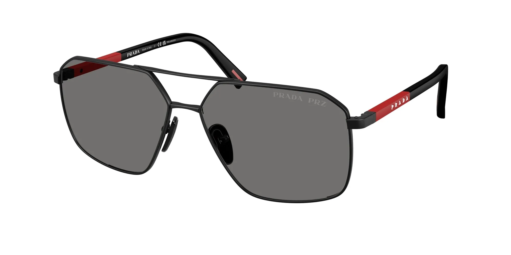 Prada Linea Rossa PS A50S 1BO02G Occhiali da sole Metallo Nero Grigio Geometrica Polarizzata - immagine 1