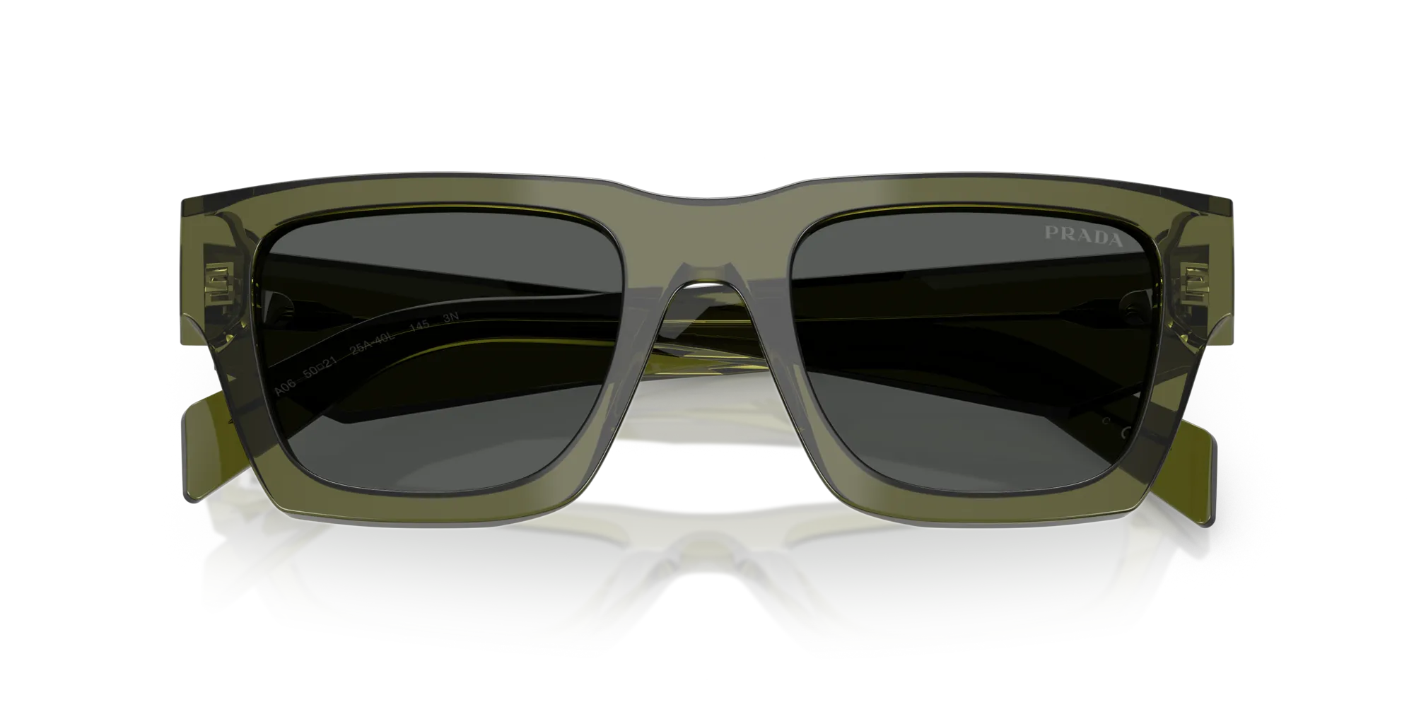 Prada PR A06S 25A40L Occhiali da sole Acetato Verde Grigio Pillow Normale - immagine 2