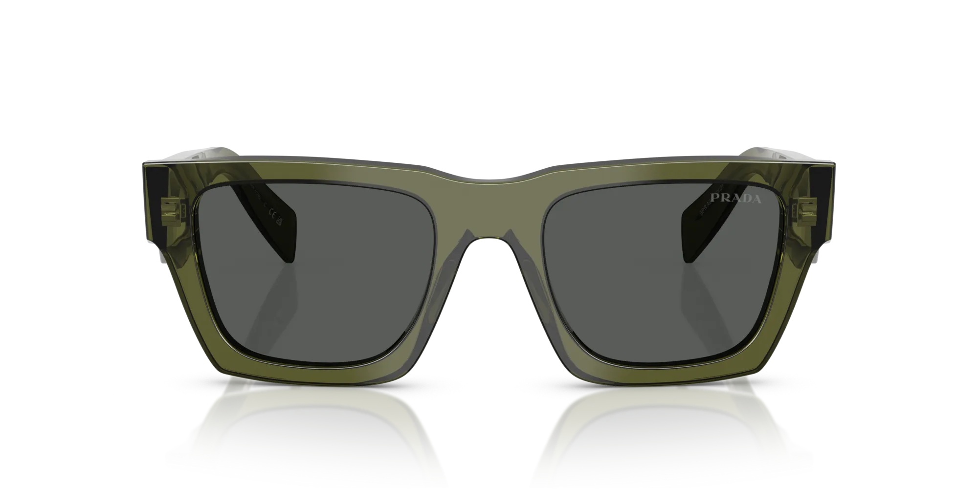 Prada PR A06S 25A40L Occhiali da sole Acetato Verde Grigio Pillow Normale - immagine 3