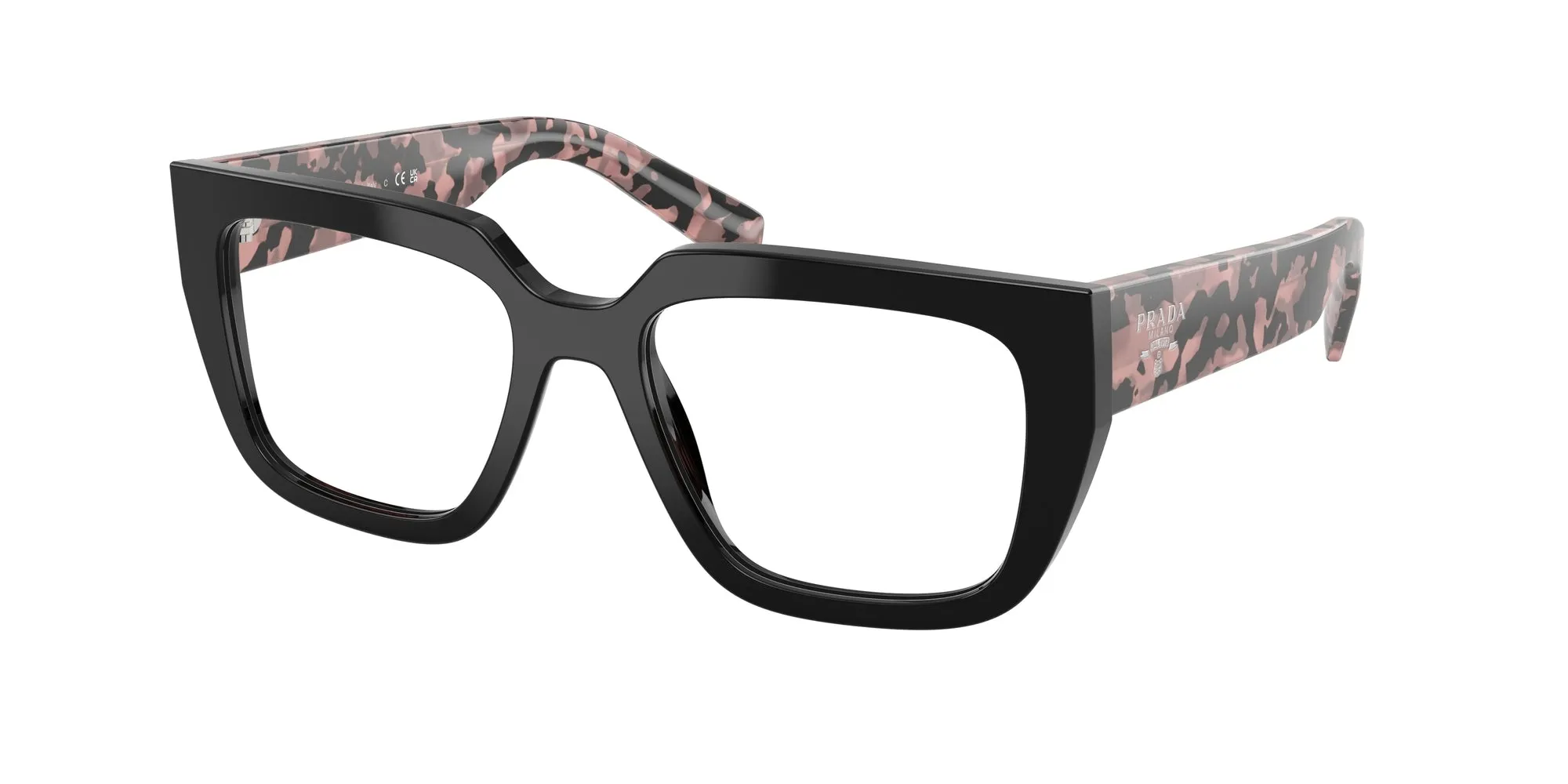 Prada PR A03V 13P1O1 Montature da vista Acetato Nero Trasparente Geometrica Normale - immagine 1
