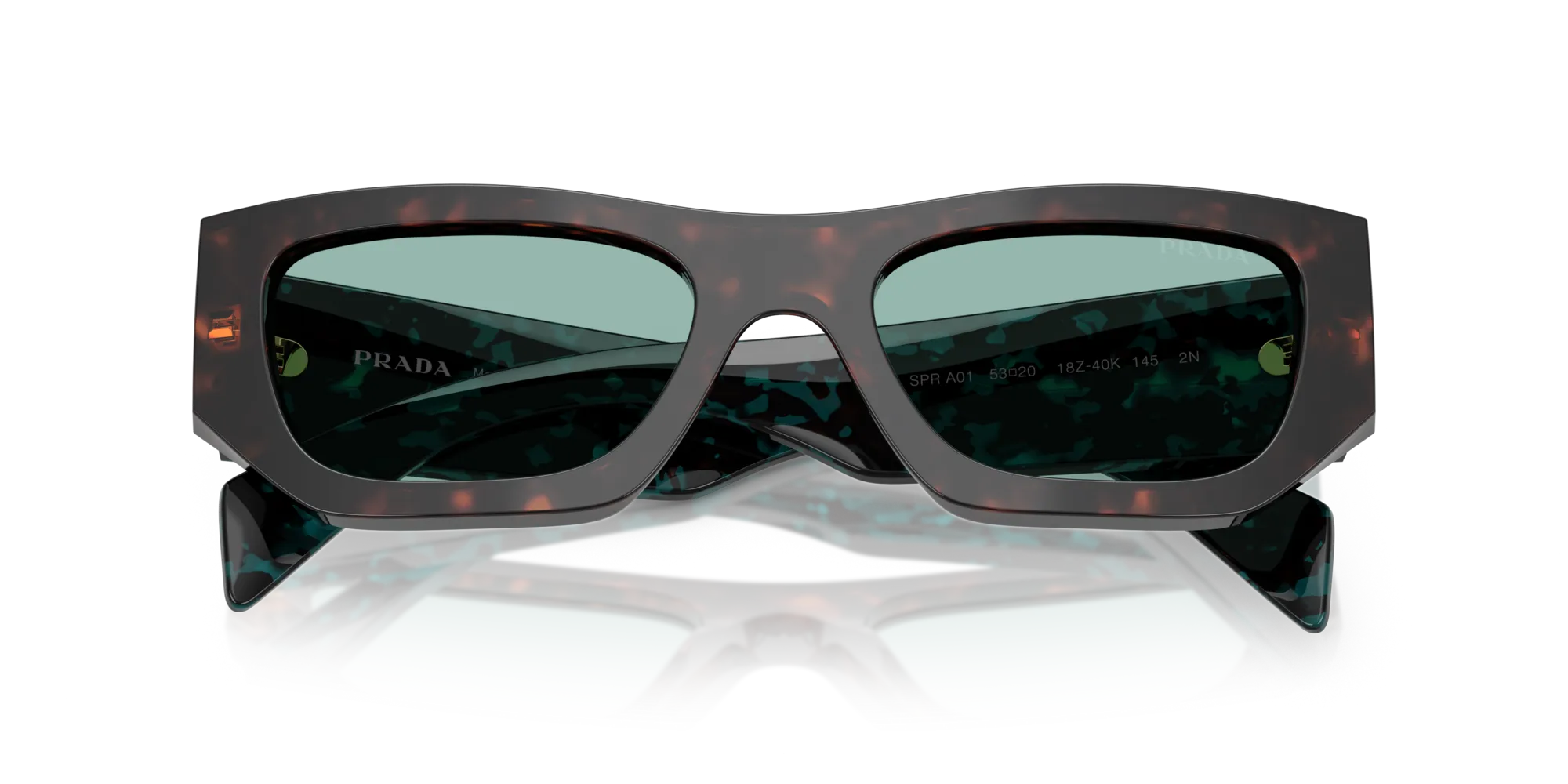 Prada PR A01S 18Z40K Occhiali da sole Acetato Tartaruga Verde Pillow Normale - immagine 2