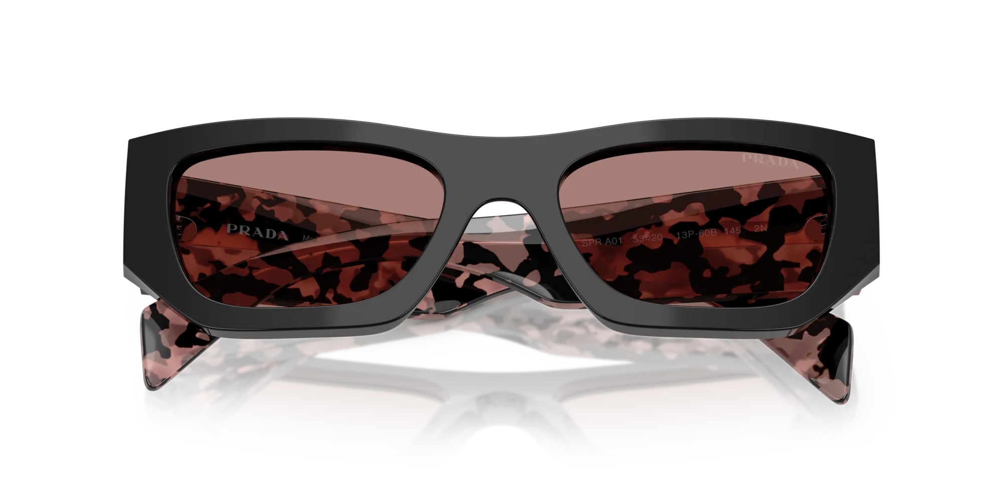 Prada PR A01S 13P60B Occhiali da sole Acetato Nero Marrone Pillow Normale - immagine 2