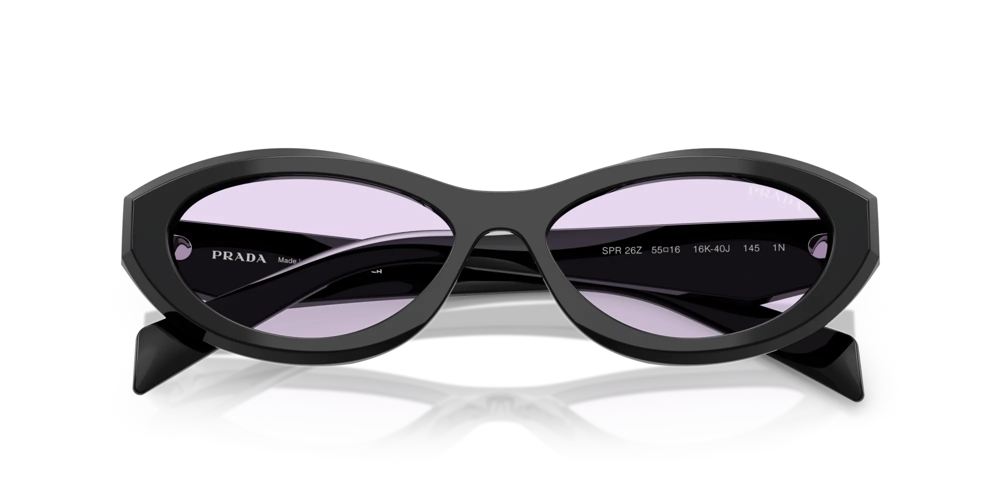 Prada PR 26ZS 16K40J Occhiali da sole Acetato Nero Viola Geometrica Normale - immagine 2