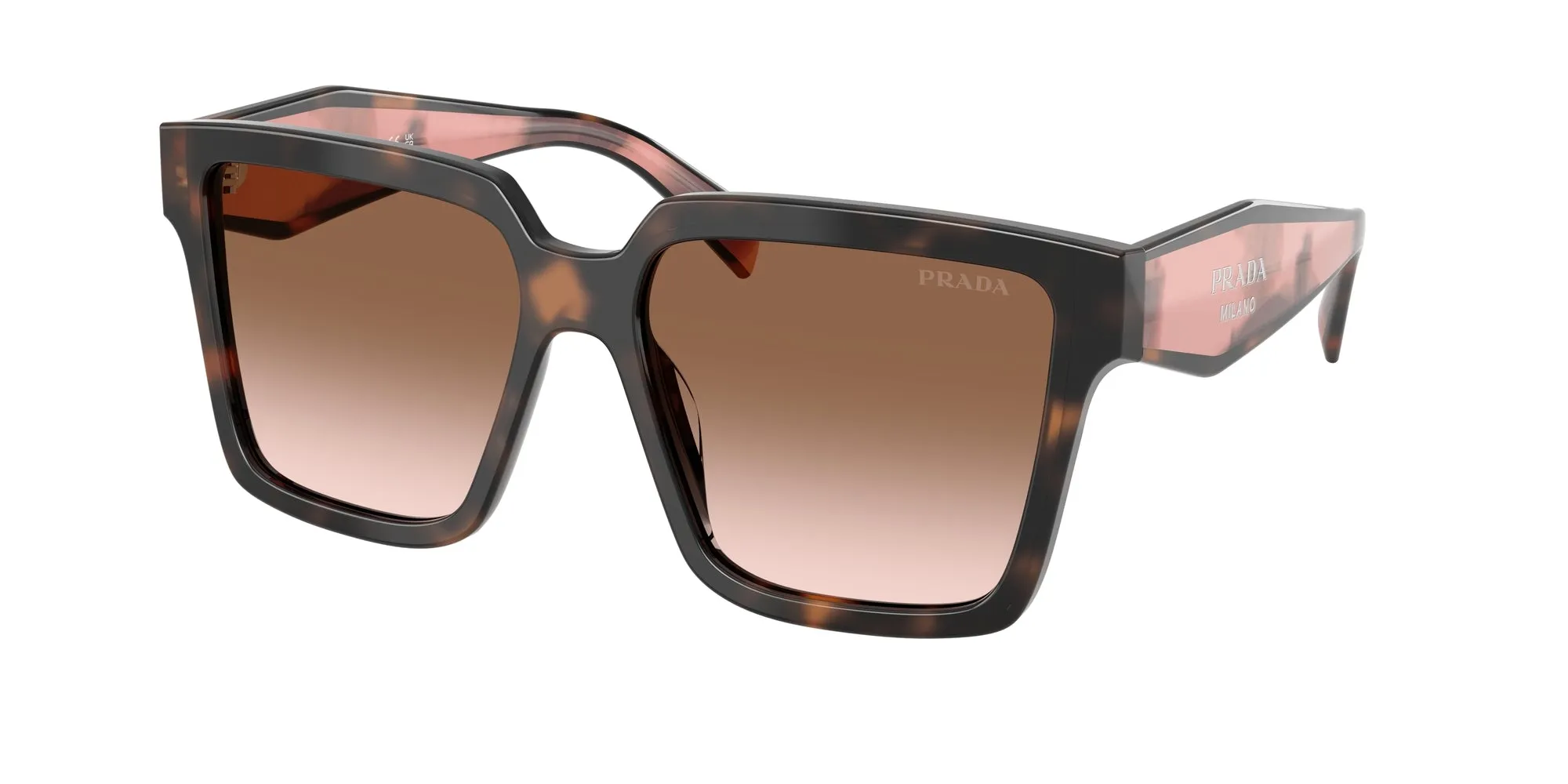 Prada PR 24ZS 23A0A6 Occhiali da sole Acetato Tartaruga Marrone Squadrata Normale Sfumato - immagine 1