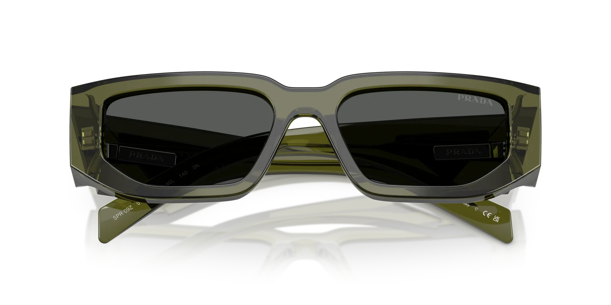 Prada PR 09ZS 25A40L Occhiali da sole Acetato Verde Grigio Squadrata Normale - immagine 2
