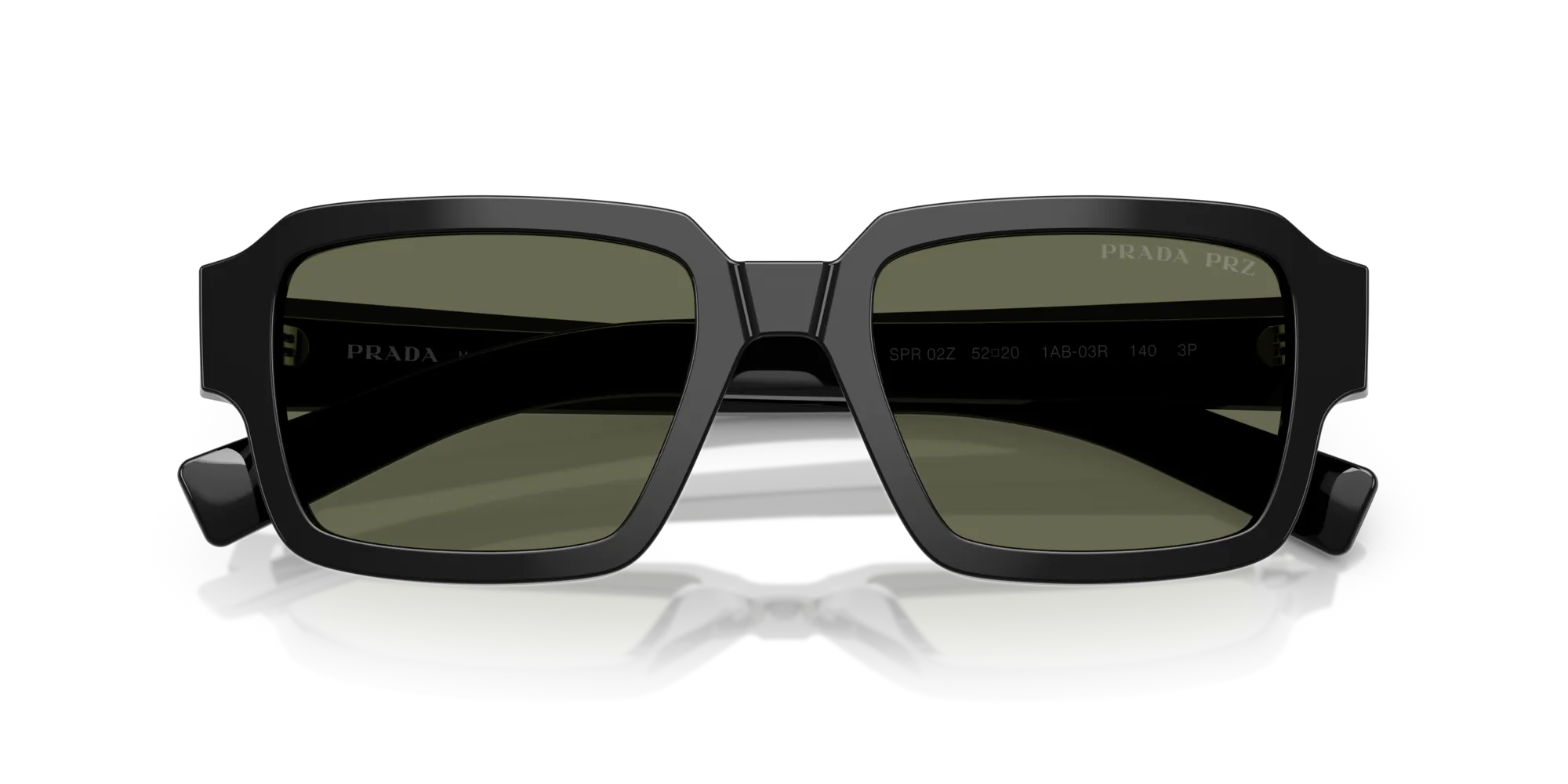 Prada PR 02ZS 1AB03R Occhiali da sole Acetato Nero Verde Squadrata Polarizzata - immagine 2