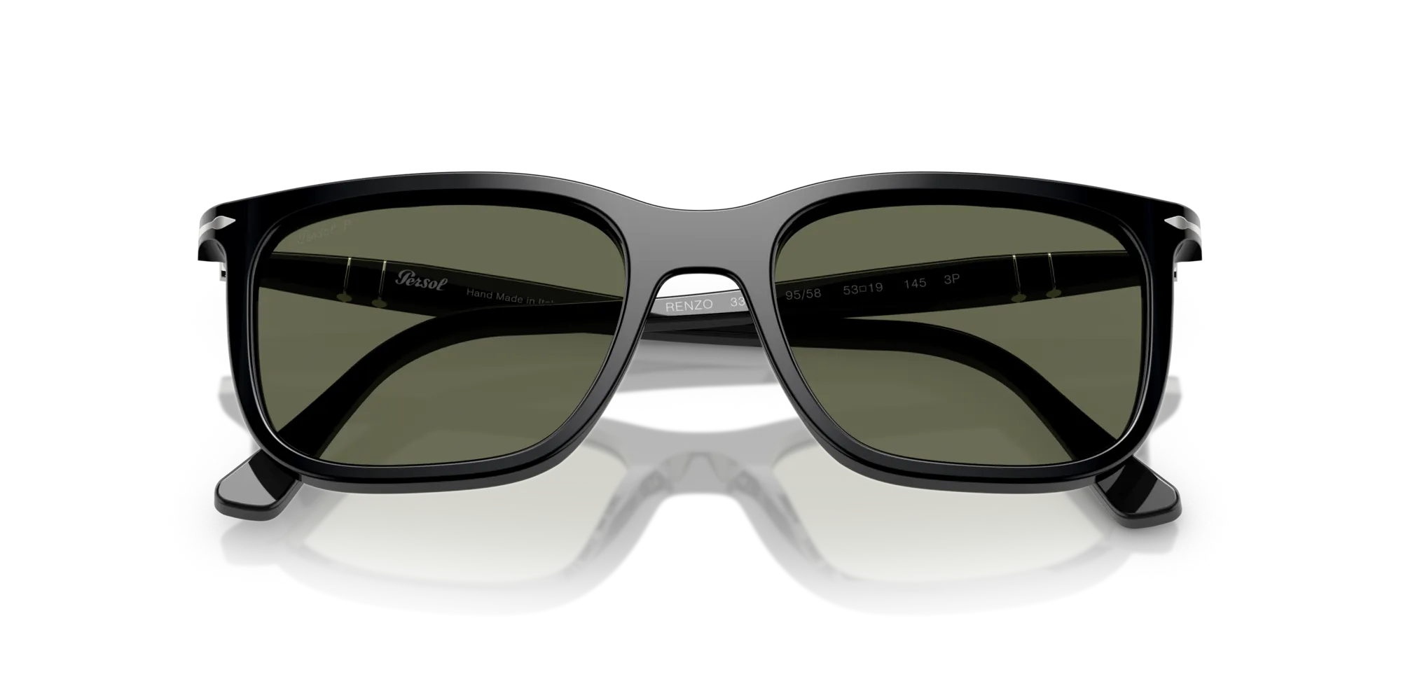 Persol PO3357S RENZO 95/58 Occhiali da sole Acetato Nero Verde Squadrata Polarizzata - immagine 2
