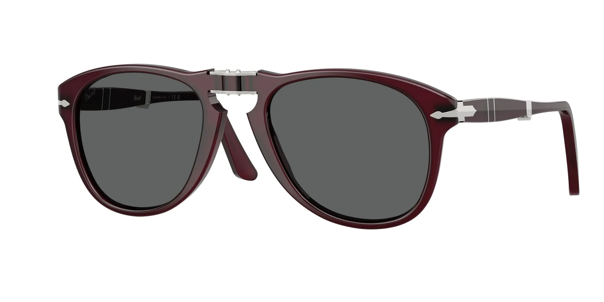 Persol PO0714 FOLDING 1216B1 Occhiali da sole Acetato Bordeaux Grigio Pilot Normale - immagine 1