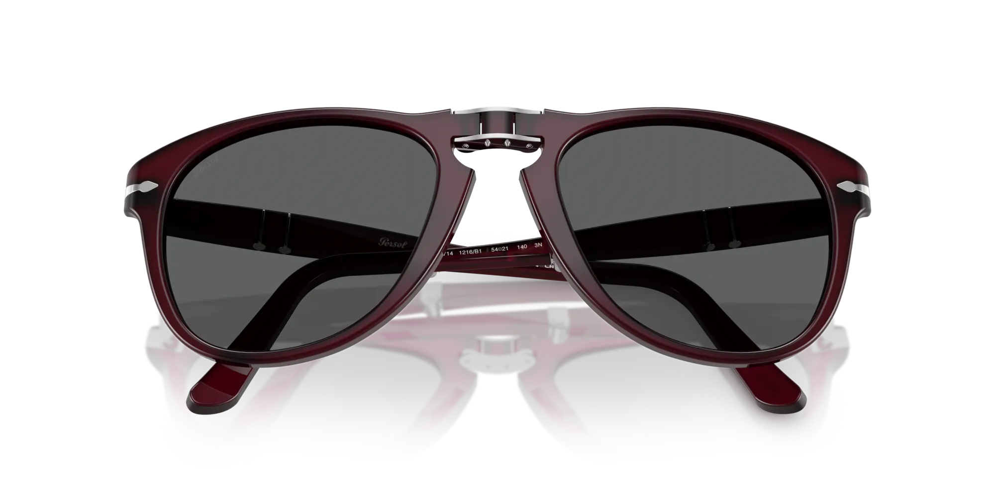 Persol PO0714 FOLDING 1216B1 Occhiali da sole Acetato Bordeaux Grigio Pilot Normale - immagine 2