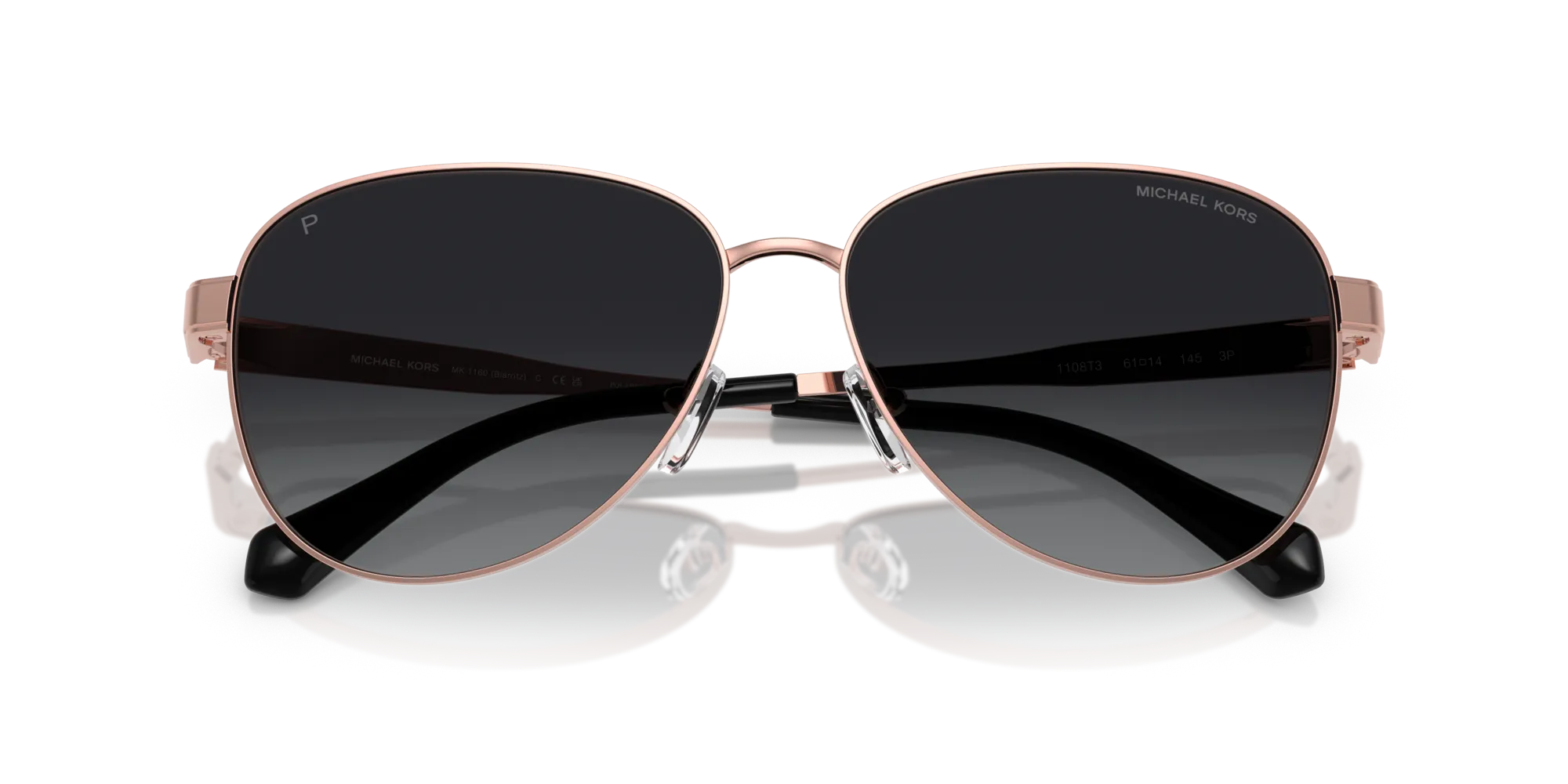 Michael Kors MK1160 BIARRITZ 1108T3 Occhiali da sole Metallo Oro Grigio Pilot Polarizzata - immagine 2