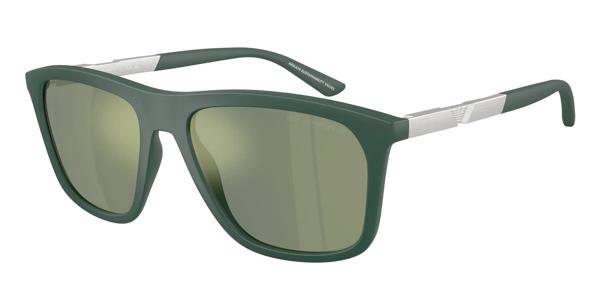 Emporio Armani EA4237 61906R Occhiali da sole Iniettato Verde Grigio Squadrata Specchiate - immagine 1