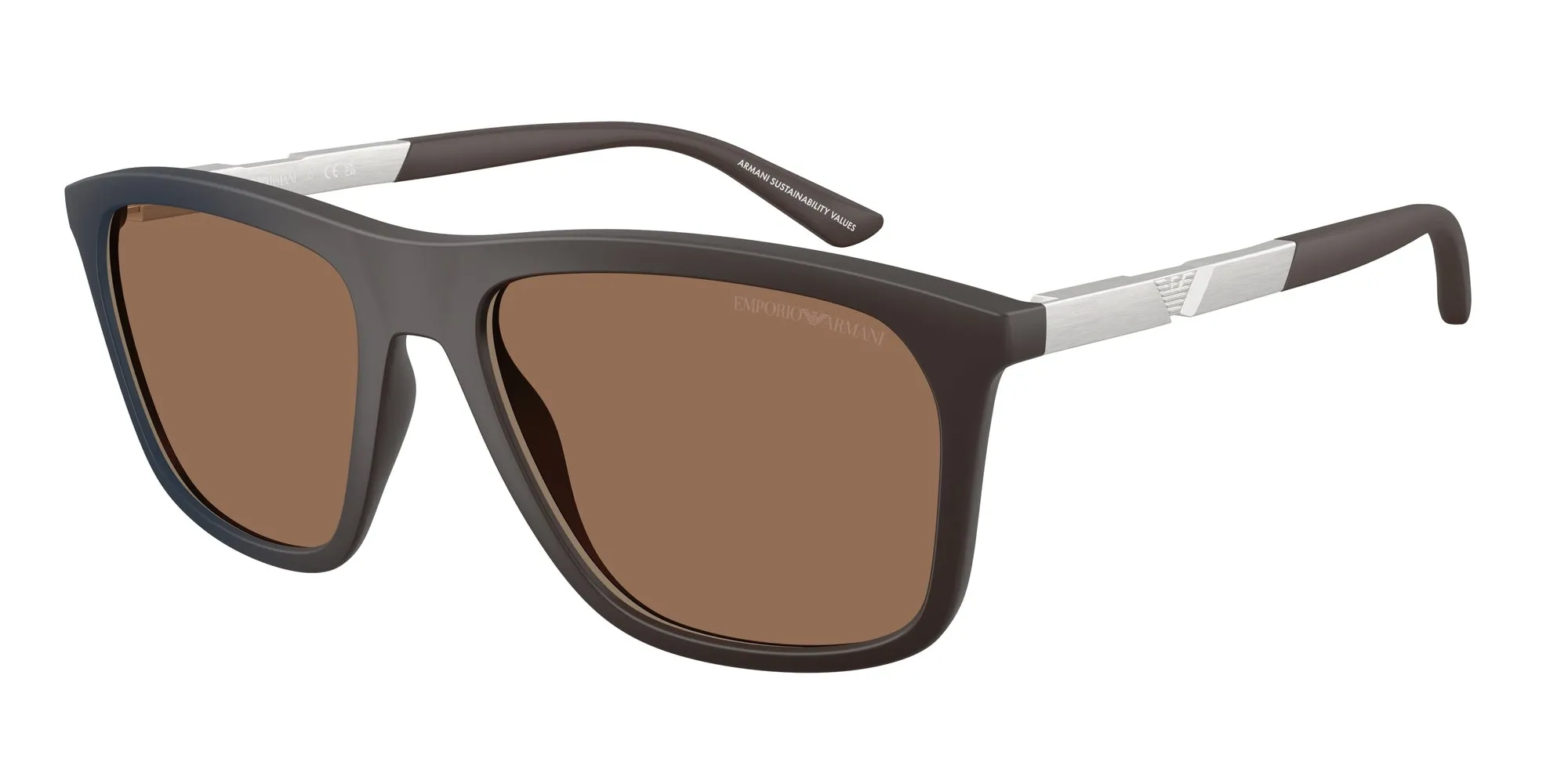Emporio Armani EA4237 6186EF Occhiali da sole Iniettato Marrone Marrone Squadrata Specchiate - immagine 1