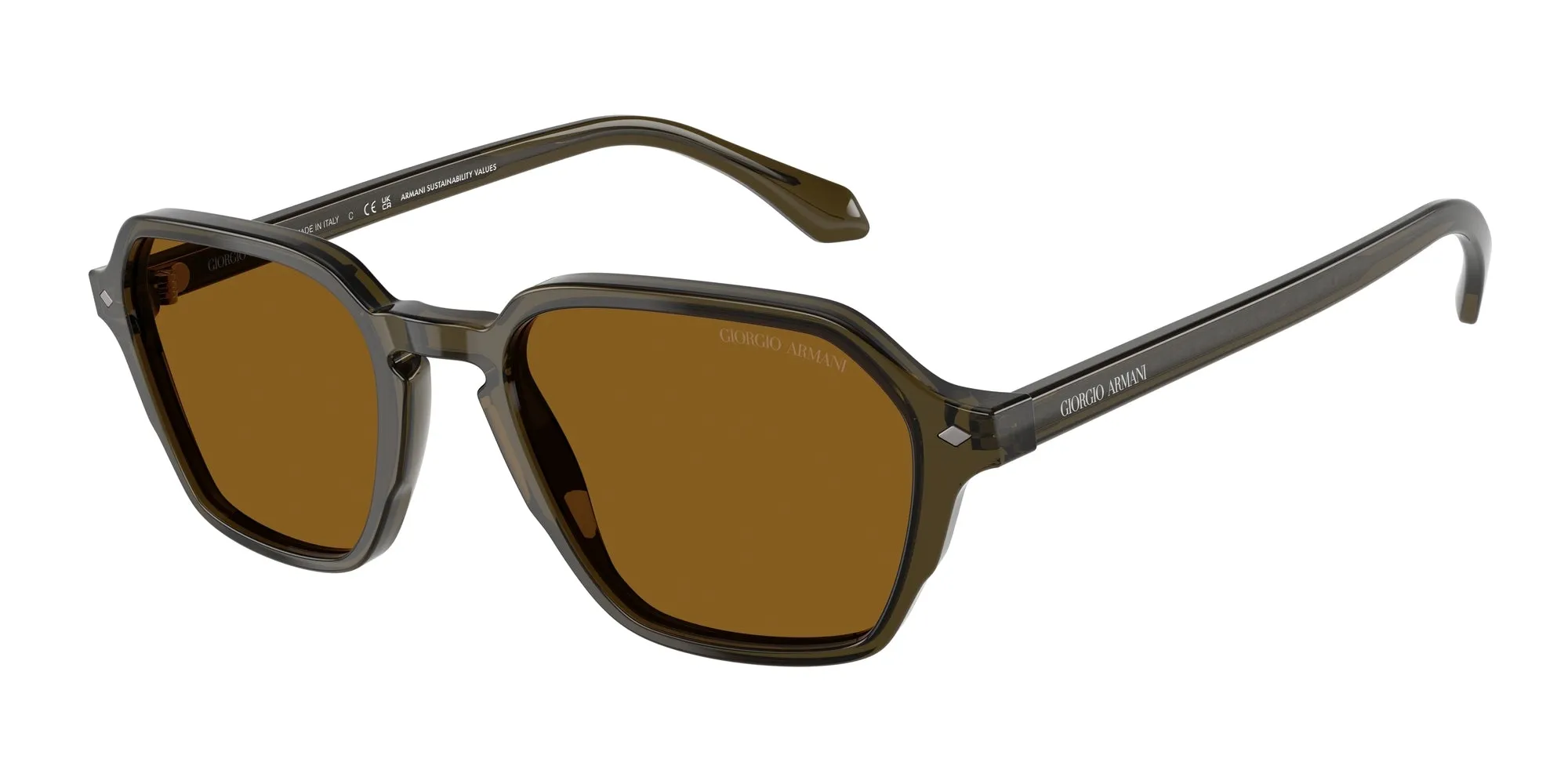 Giorgio Armani AR8220 616933 Occhiali da sole Acetato Verde Marrone Squadrata Normale - immagine 1