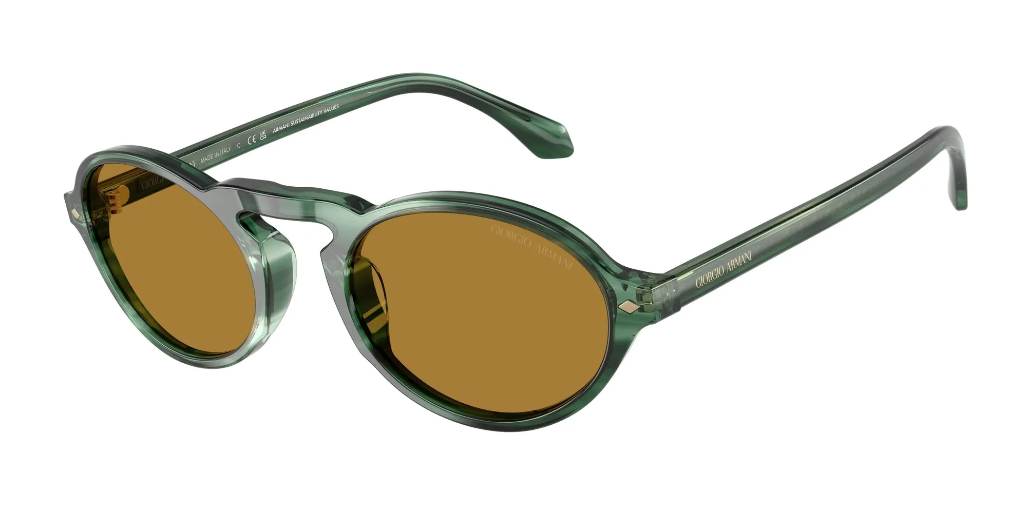 Giorgio Armani AR8219U 616453 Occhiali da sole Acetato Verde Marrone Rotonda Normale - immagine 1