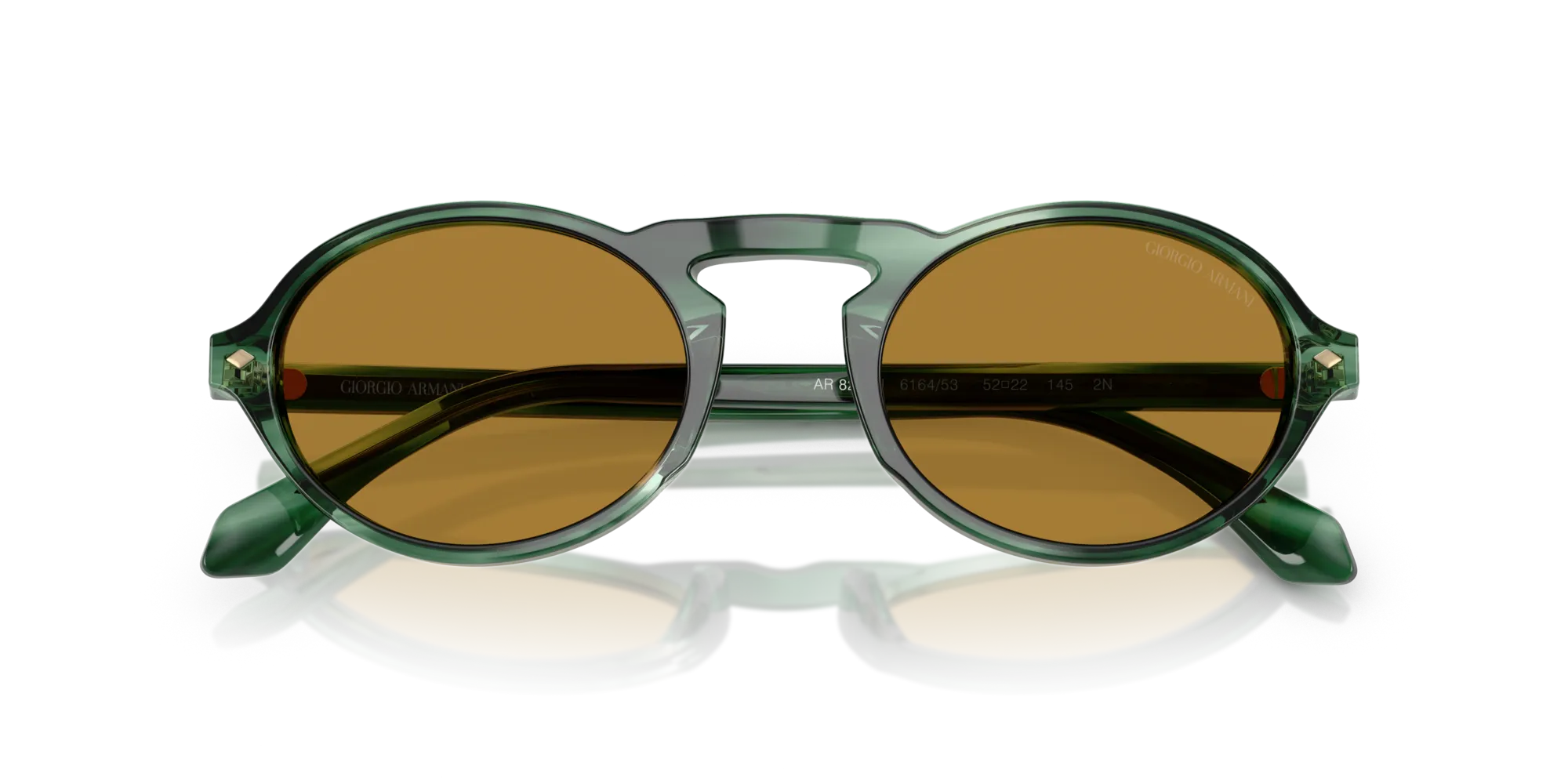 Giorgio Armani AR8219U 616453 Occhiali da sole Acetato Verde Marrone Rotonda Normale - immagine 2
