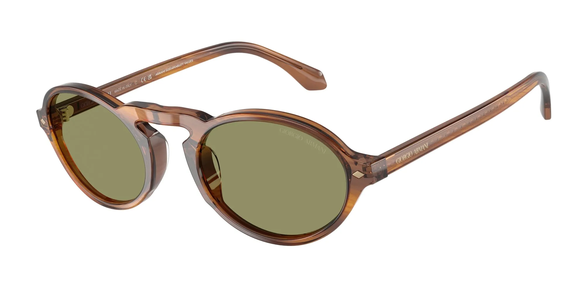 Giorgio Armani AR8219U 616314 Occhiali da sole Acetato Tartaruga Verde Rotonda Normale - immagine 1
