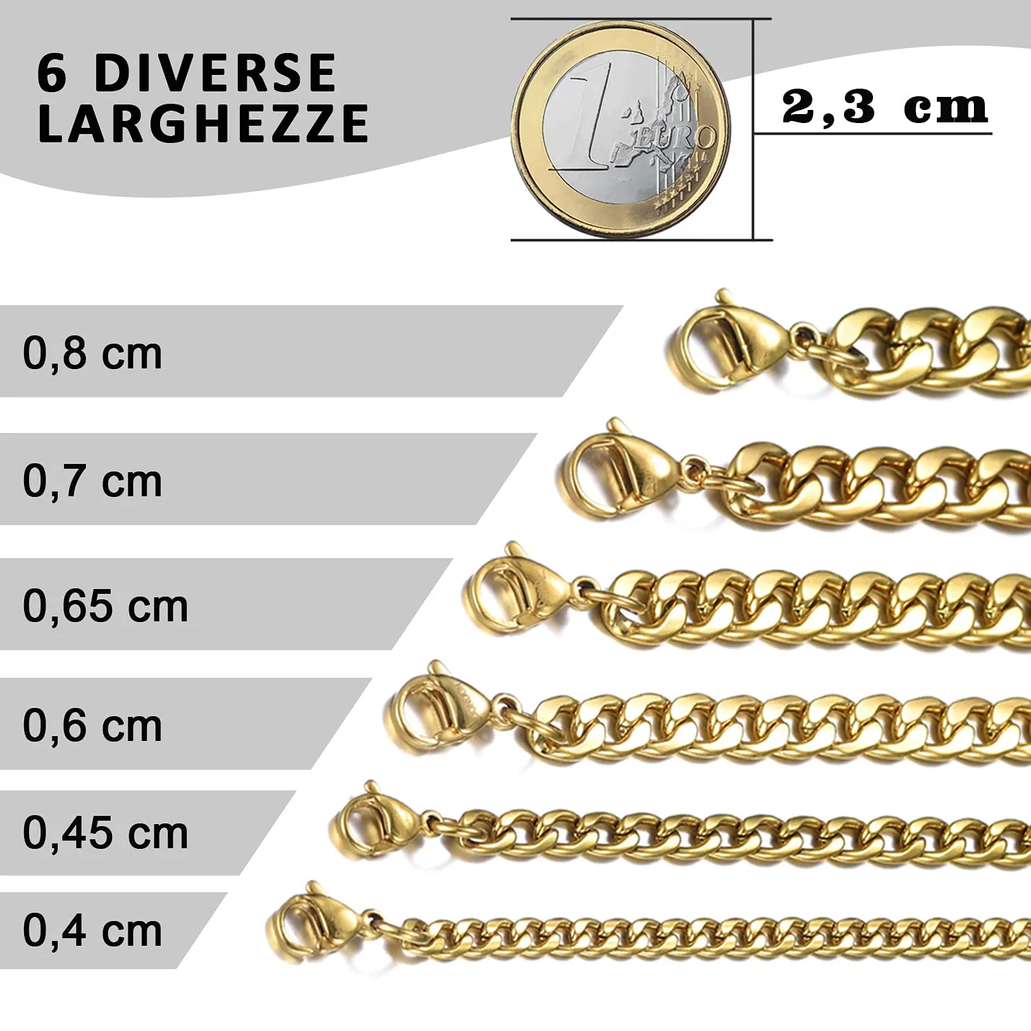 DonDon Collana a Maglie Larghe Uomo in Acciaio Inox Colore Oro Lunghezza 56 cm - Ø 0,7 cm - immagine 4