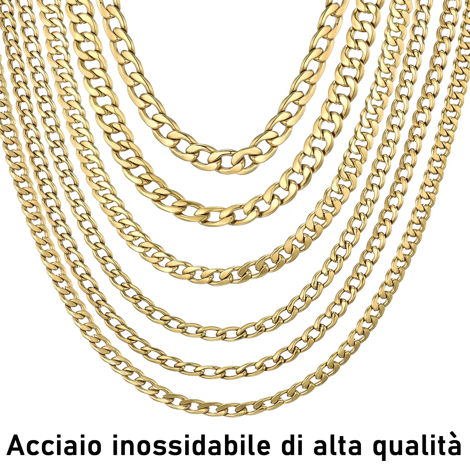 DonDon Collana a Maglie Larghe Uomo in Acciaio Inox Colore Oro Lunghezza 52 cm - Ø 0,45 cm - immagine 2