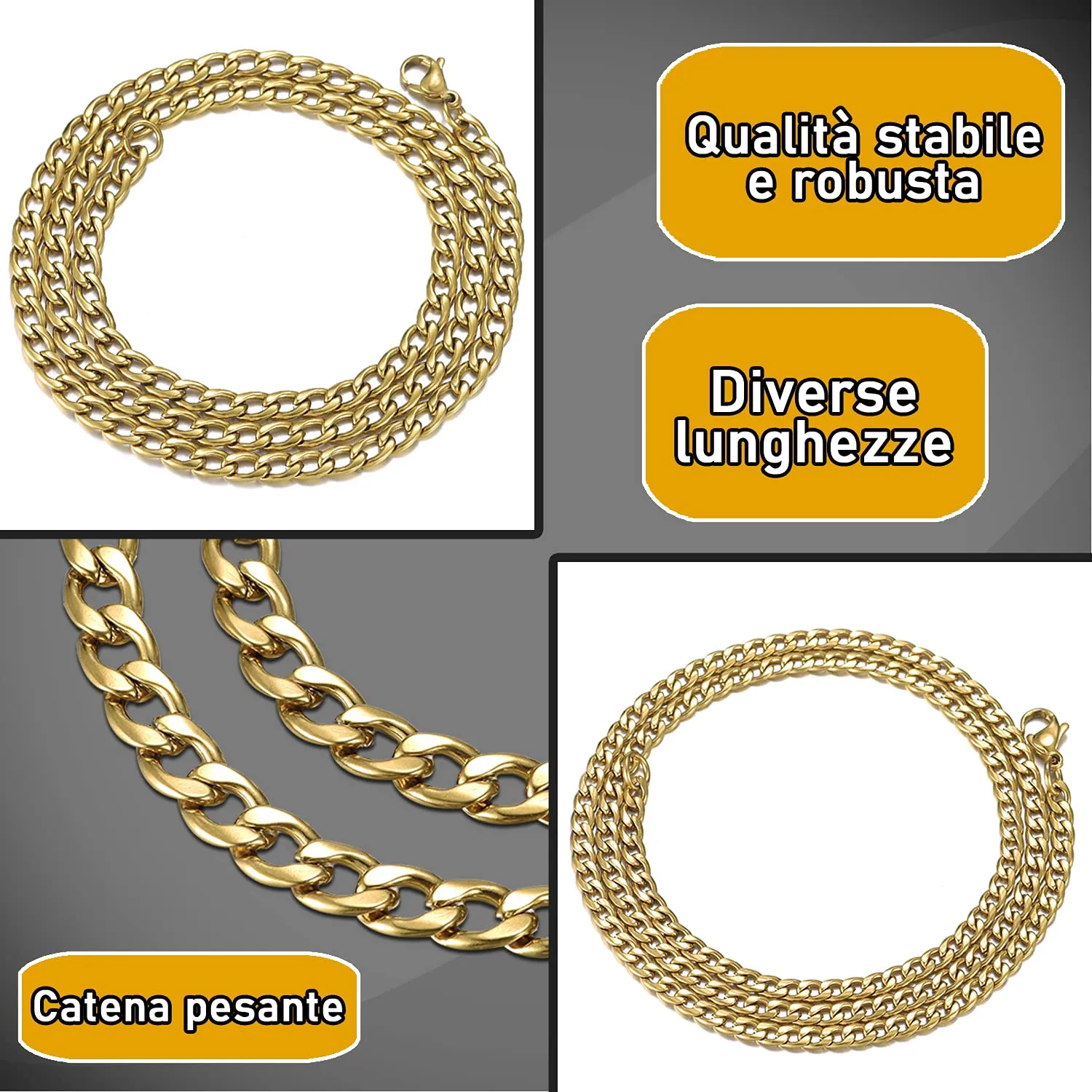DonDon Collana a Maglie Larghe Uomo in Acciaio Inox Colore Oro Lunghezza 52 cm - Ø 0,45 cm - immagine 7