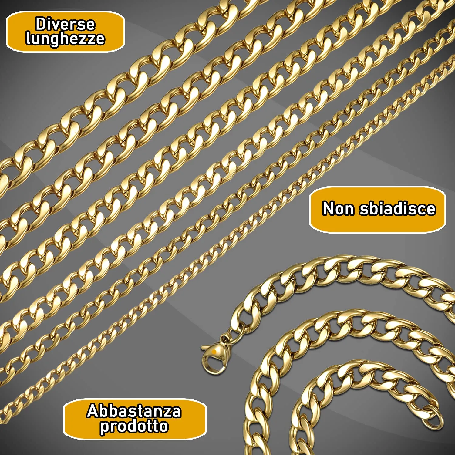 DonDon Collana a Maglie Larghe Uomo in Acciaio Inox Colore Oro Lunghezza 52 cm - Ø 0,8 cm - immagine 5