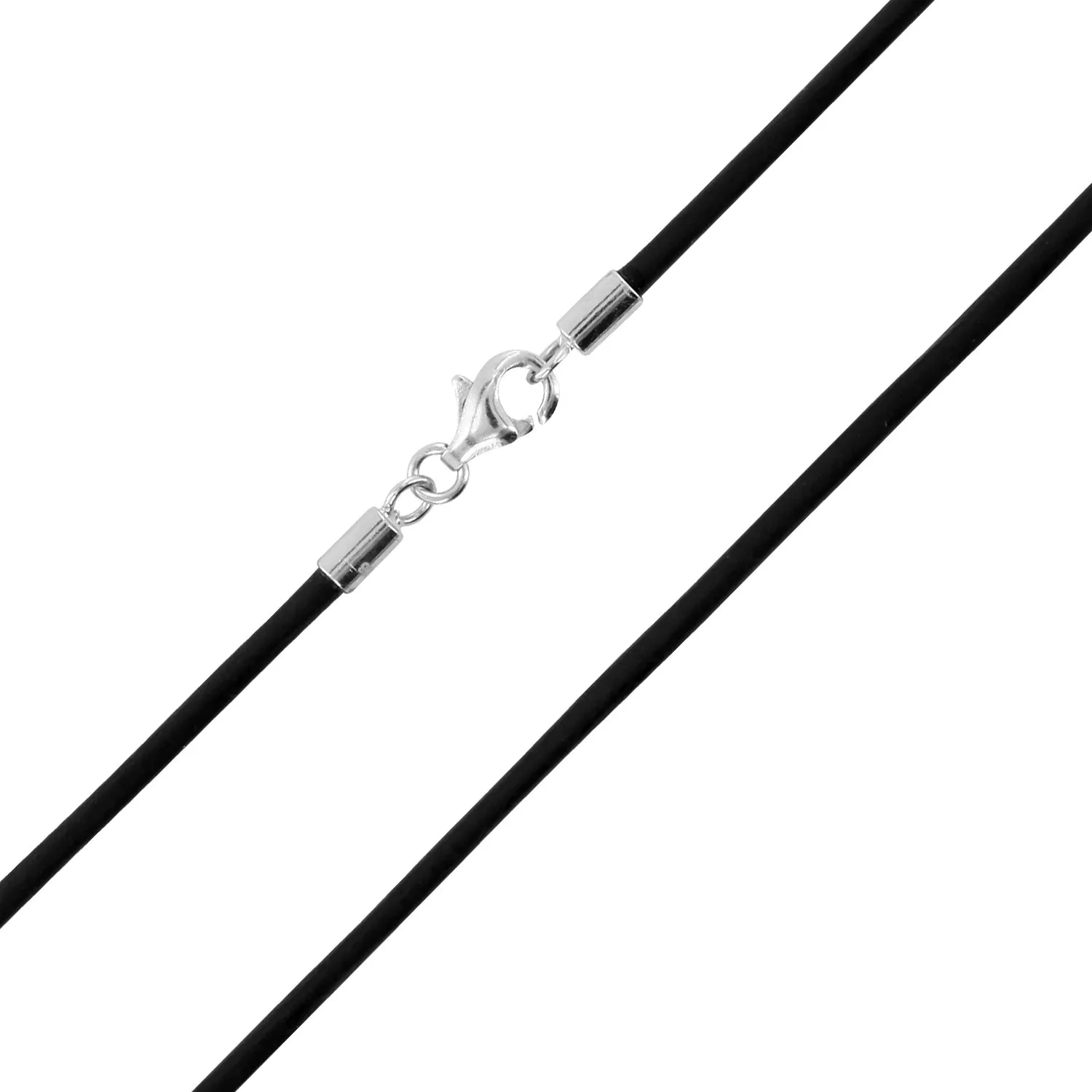 Auroris - Collana in vera pelle nera 2 mm con chiusura a moschettone in argento sterling 925, lunghezza 50 cm - immagine 2