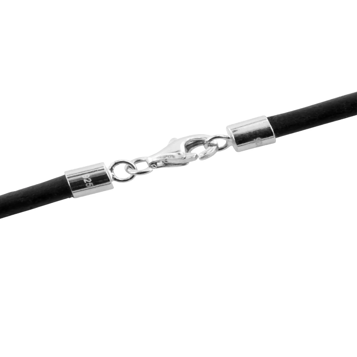 Auroris - Collana in vera pelle nera 2 mm con chiusura a moschettone in argento sterling 925, lunghezza 50 cm - immagine 4