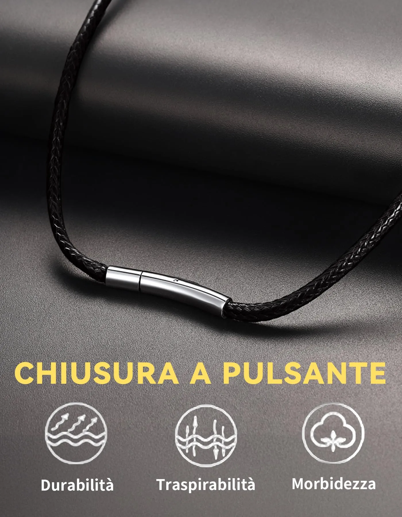 ChainsHouse Collana Caucciù Uomo Cordino per Collane 2mm Nero 41cm - immagine 5