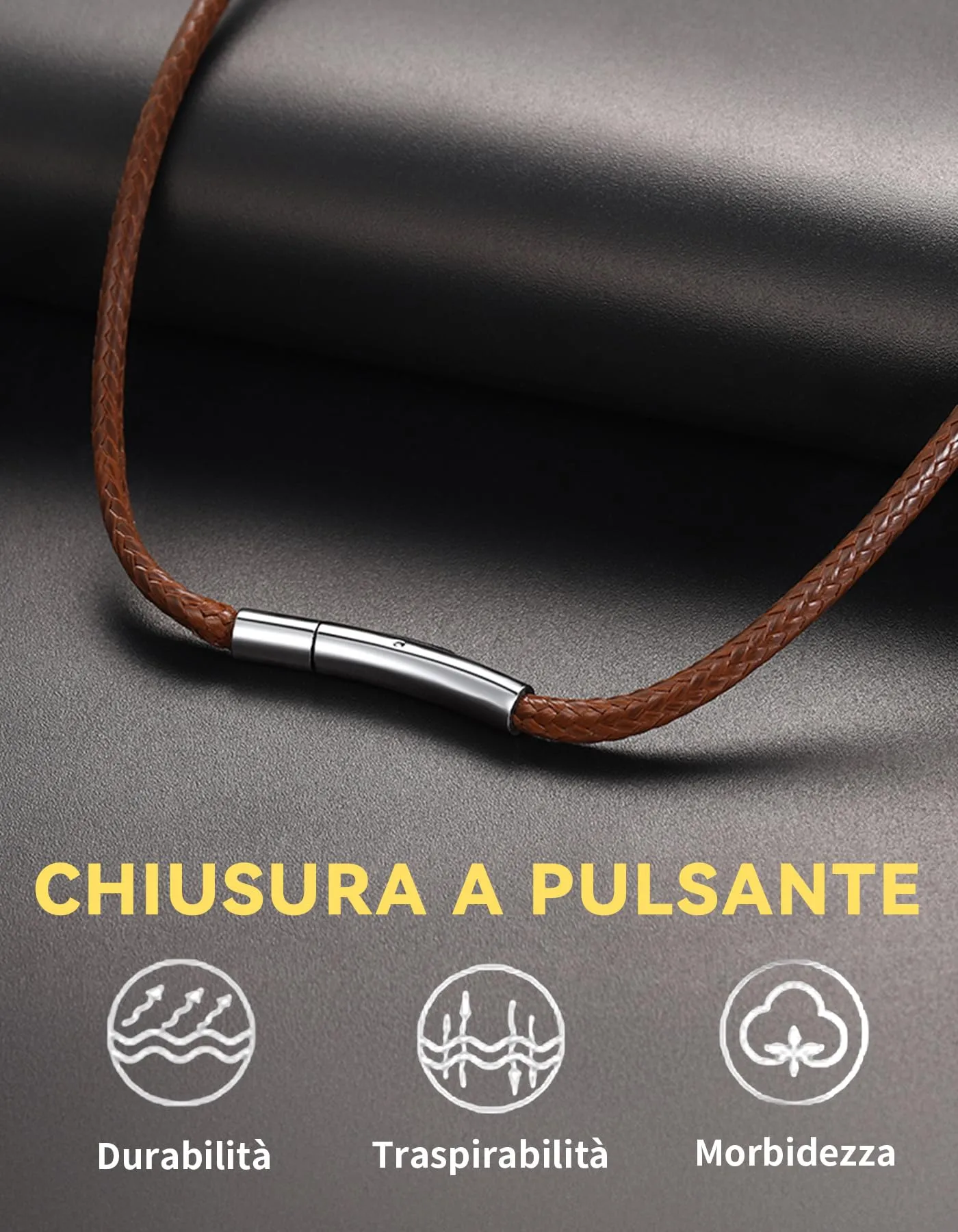 ChainsHouse Collana Caucciù Uomo Cordino per Collane 3mm Marrone 51cm - immagine 5