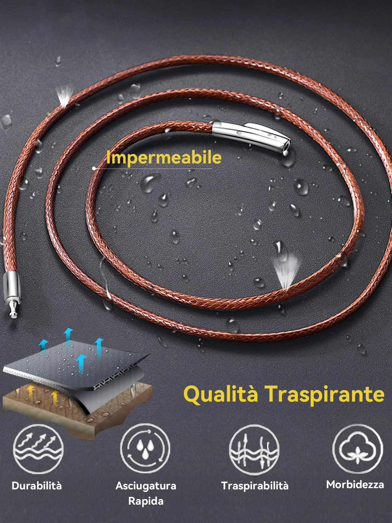 ChainsHouse Collana Caucciù Uomo Cordino per Collane 2mm Marrone 46cm - immagine 6