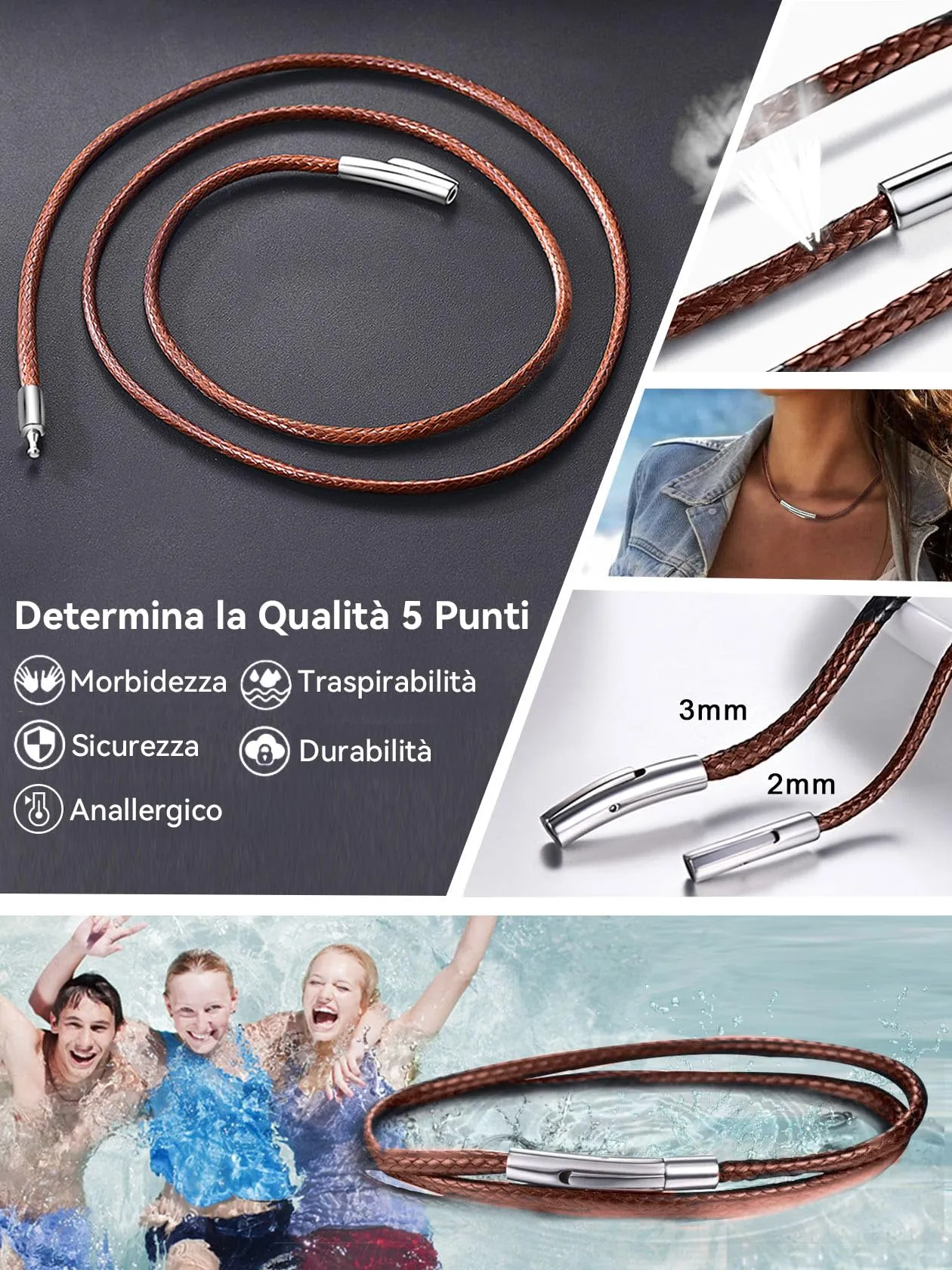 ChainsHouse Collana Caucciù Uomo Cordino per Collane 2mm Marrone 51cm - immagine 6