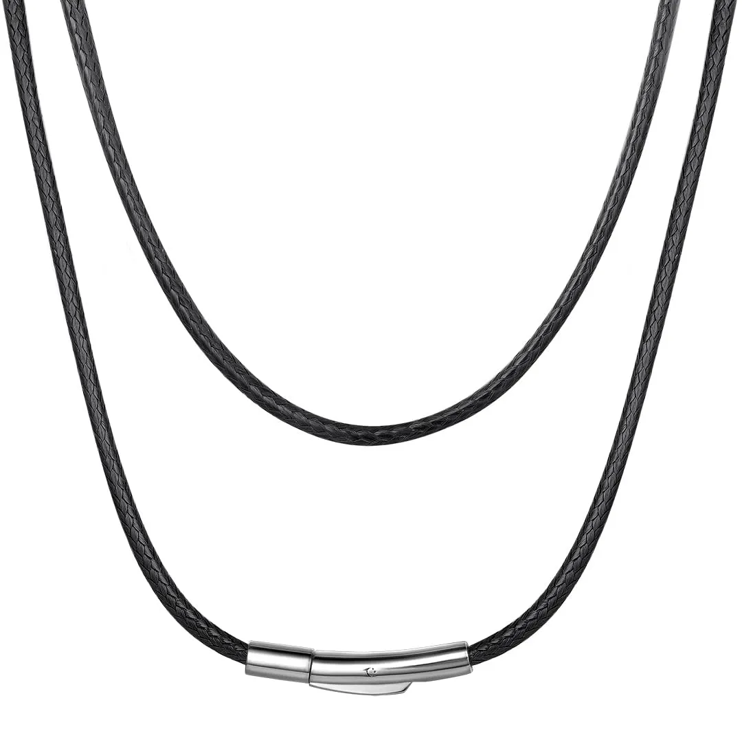 ChainsHouse Collana Caucciù Uomo con Incisione Cordino 2mm Nero 76cm - immagine 1