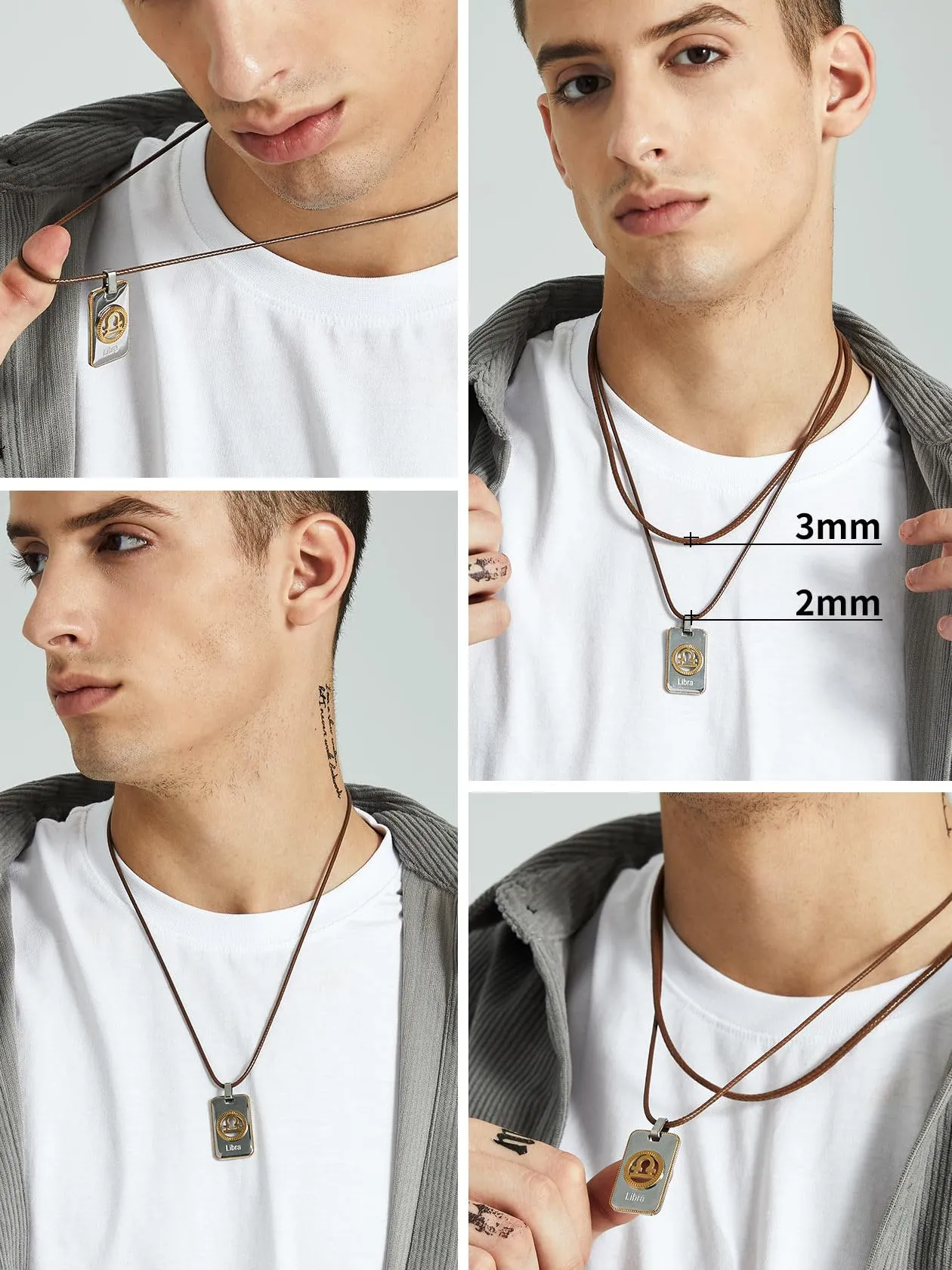 ChainsHouse Collana Caucciù Uomo con Incisione Cordino 3mm Marrone 55cm - immagine 2