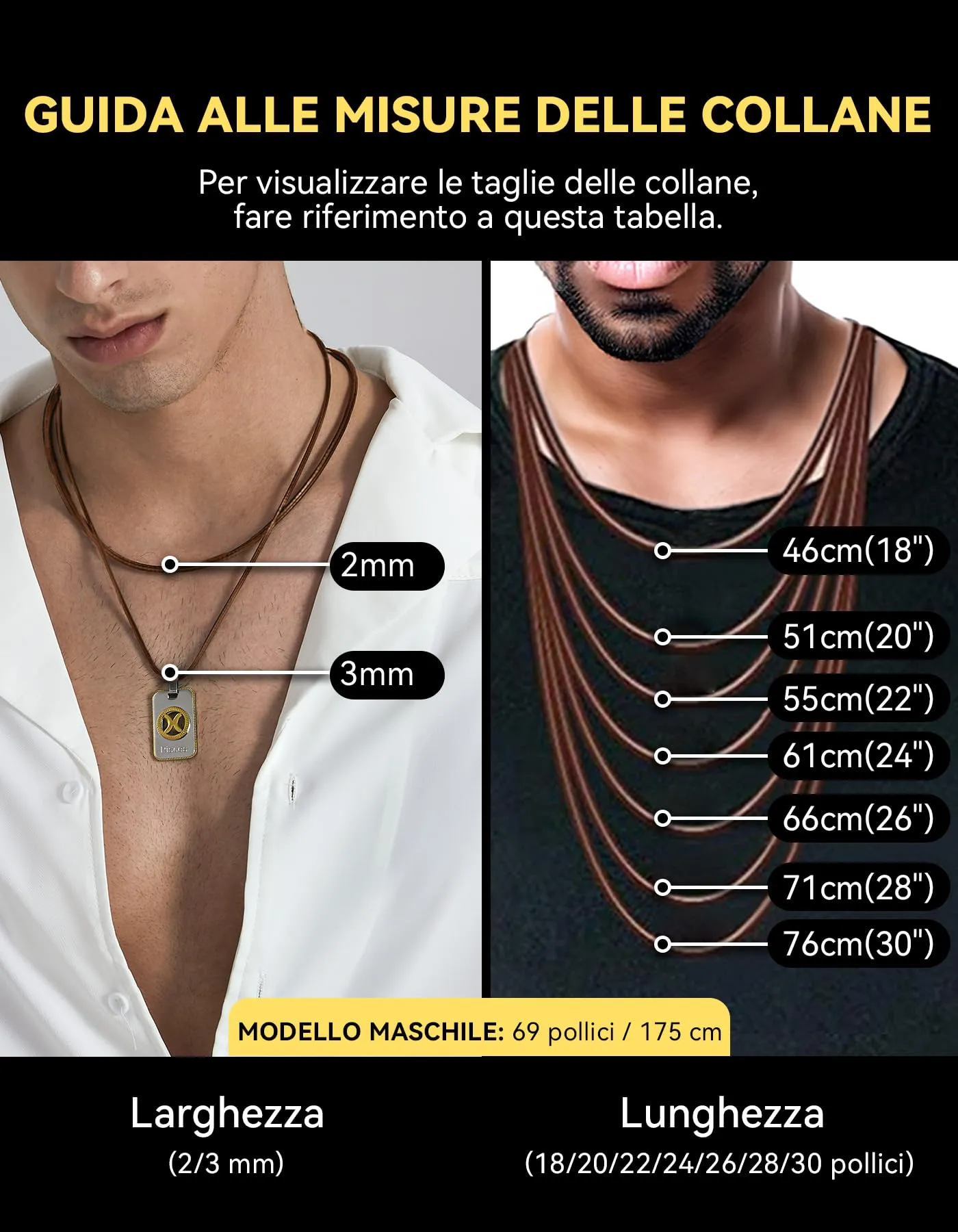 ChainsHouse Collana Caucciù Uomo con Incisione Cordino 3mm Marrone 55cm - immagine 7