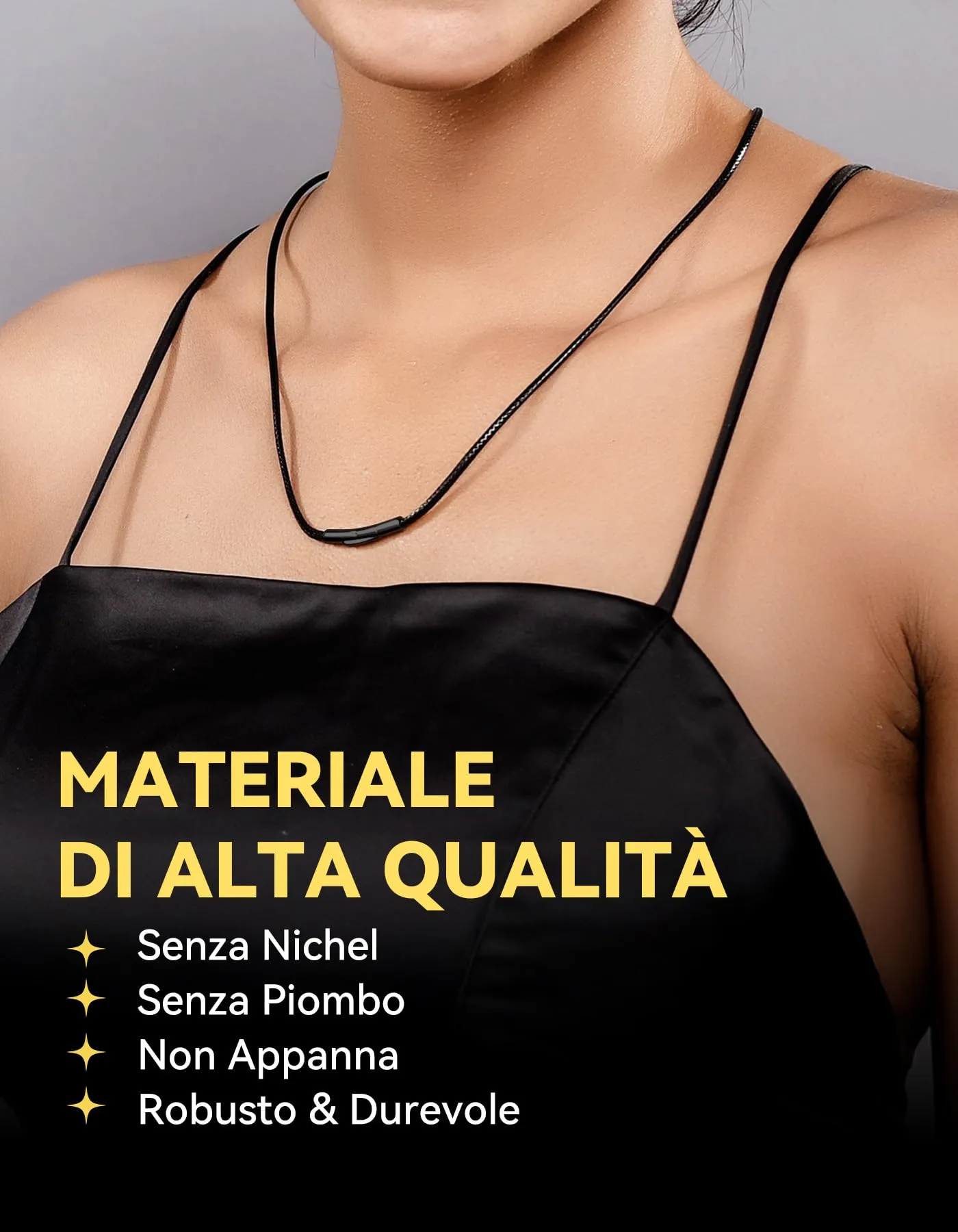 ChainsHouse Collana Caucciù Uomo con Incisione Cordino 2mm Nero 66cm - immagine 4