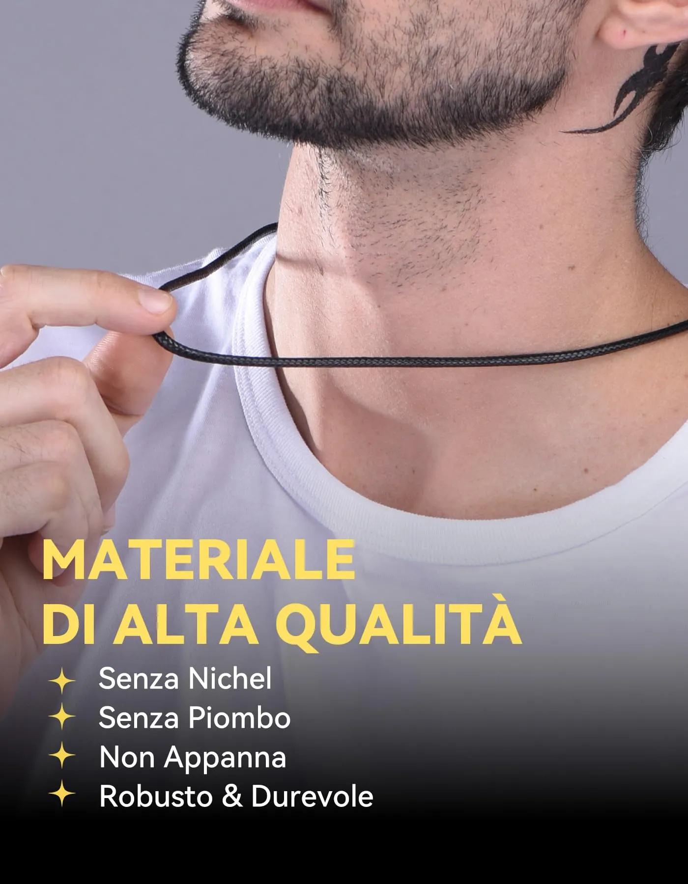 ChainsHouse Collana Caucciù Uomo con Incisione Cordino 3mm Nero 51cm - immagine 4