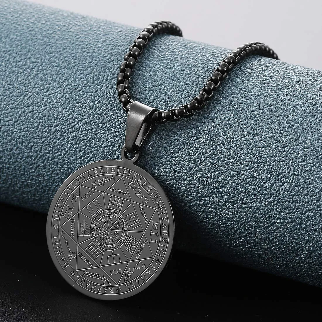 AFSTALR 7 Arcangeli Sigillo Medaglia Talismano Collana per Uomo Donna Salomone Pentagramma Talismano Magia Protezione Amuleto A-nero - immagine 2