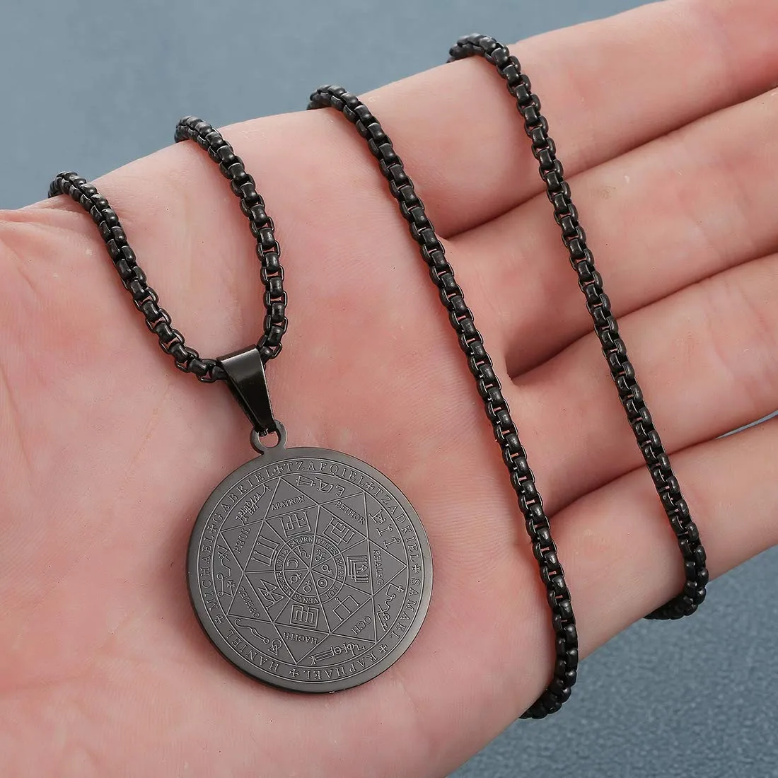 AFSTALR 7 Arcangeli Sigillo Medaglia Talismano Collana per Uomo Donna Salomone Pentagramma Talismano Magia Protezione Amuleto A-nero - immagine 5