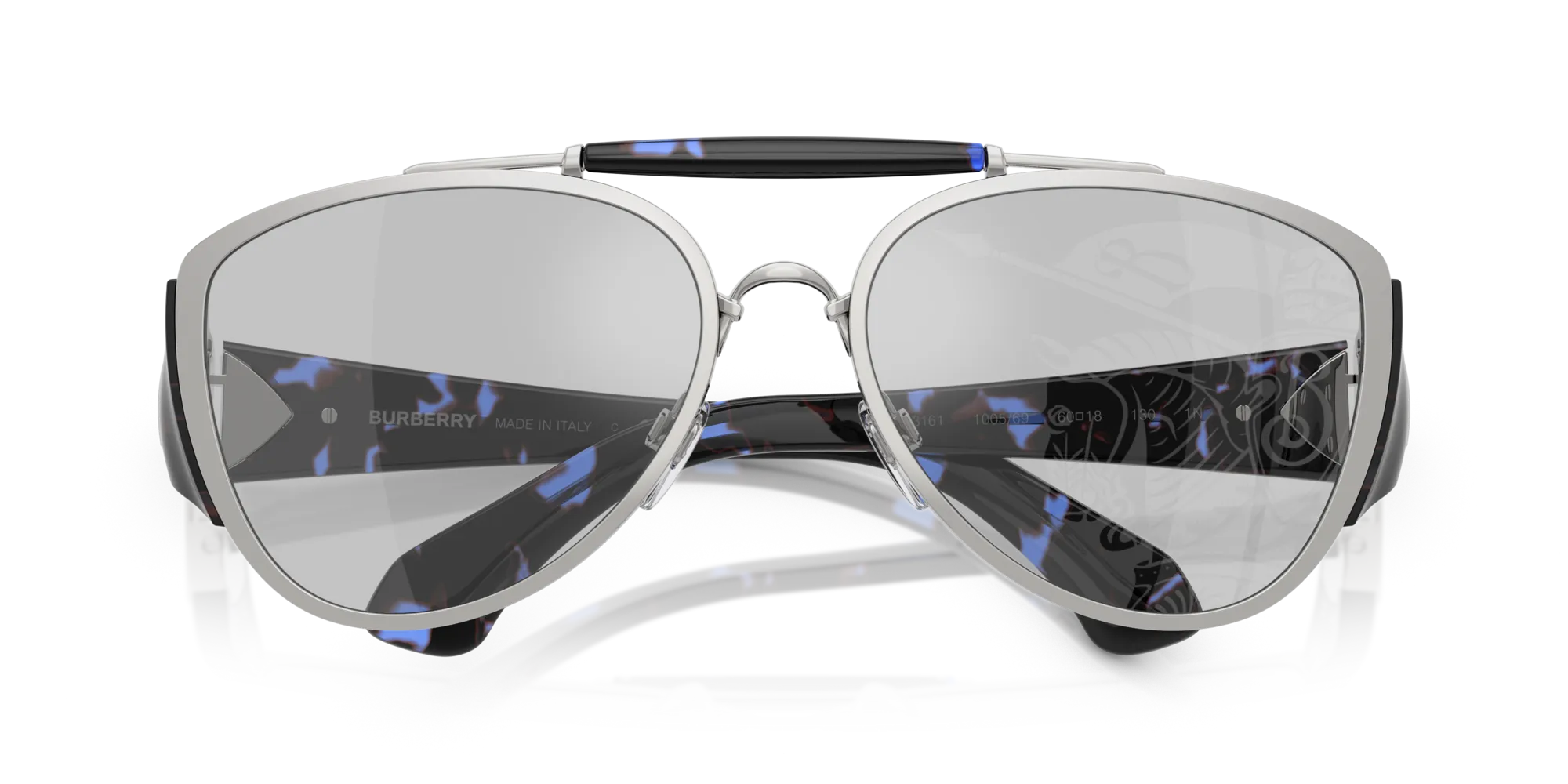 Burberry BE3161 100569 Occhiali da sole Metallo Argento Pilot Normale - immagine 2