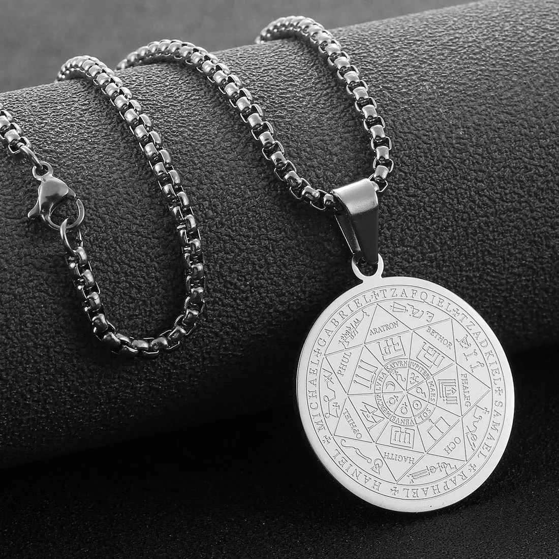 AFSTALR 7 Arcangeli Sigillo Medaglia Talismano Collana per Uomo Donna Salomone Pentagramma Talismano Magia Protezione Amuleto A-argento - immagine 2