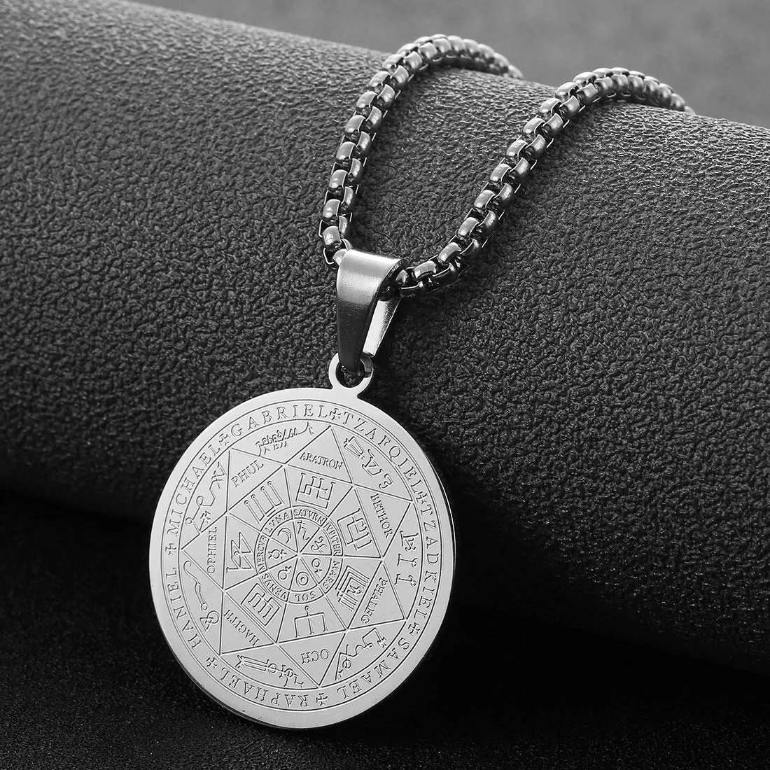 AFSTALR 7 Arcangeli Sigillo Medaglia Talismano Collana per Uomo Donna Salomone Pentagramma Talismano Magia Protezione Amuleto A-argento - immagine 3