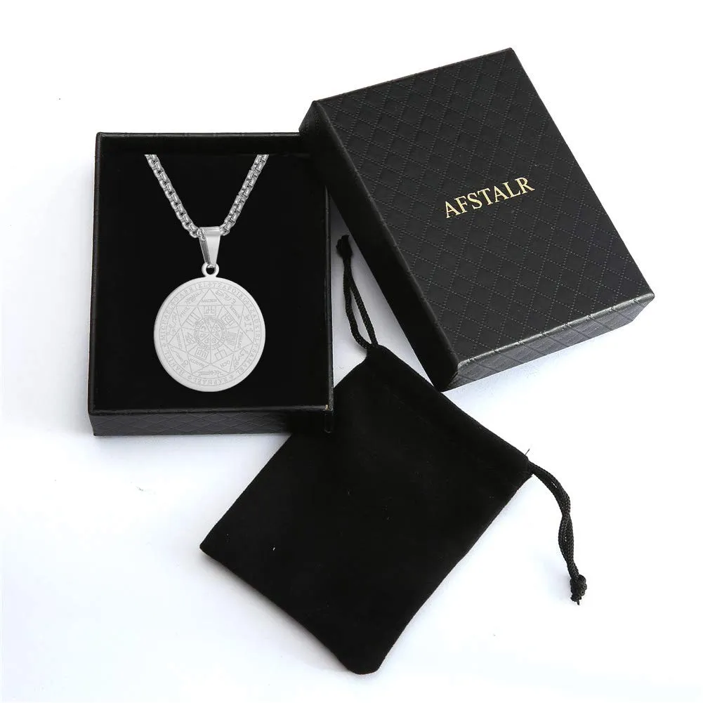 AFSTALR 7 Arcangeli Sigillo Medaglia Talismano Collana per Uomo Donna Salomone Pentagramma Talismano Magia Protezione Amuleto A-argento - immagine 7