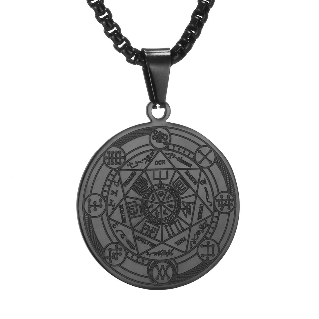 AFSTALR 7 Arcangeli Sigillo Medaglia Talismano Collana per Uomo Donna Salomone Pentagramma Talismano Magia Protezione Amuleto C-nero - immagine 1