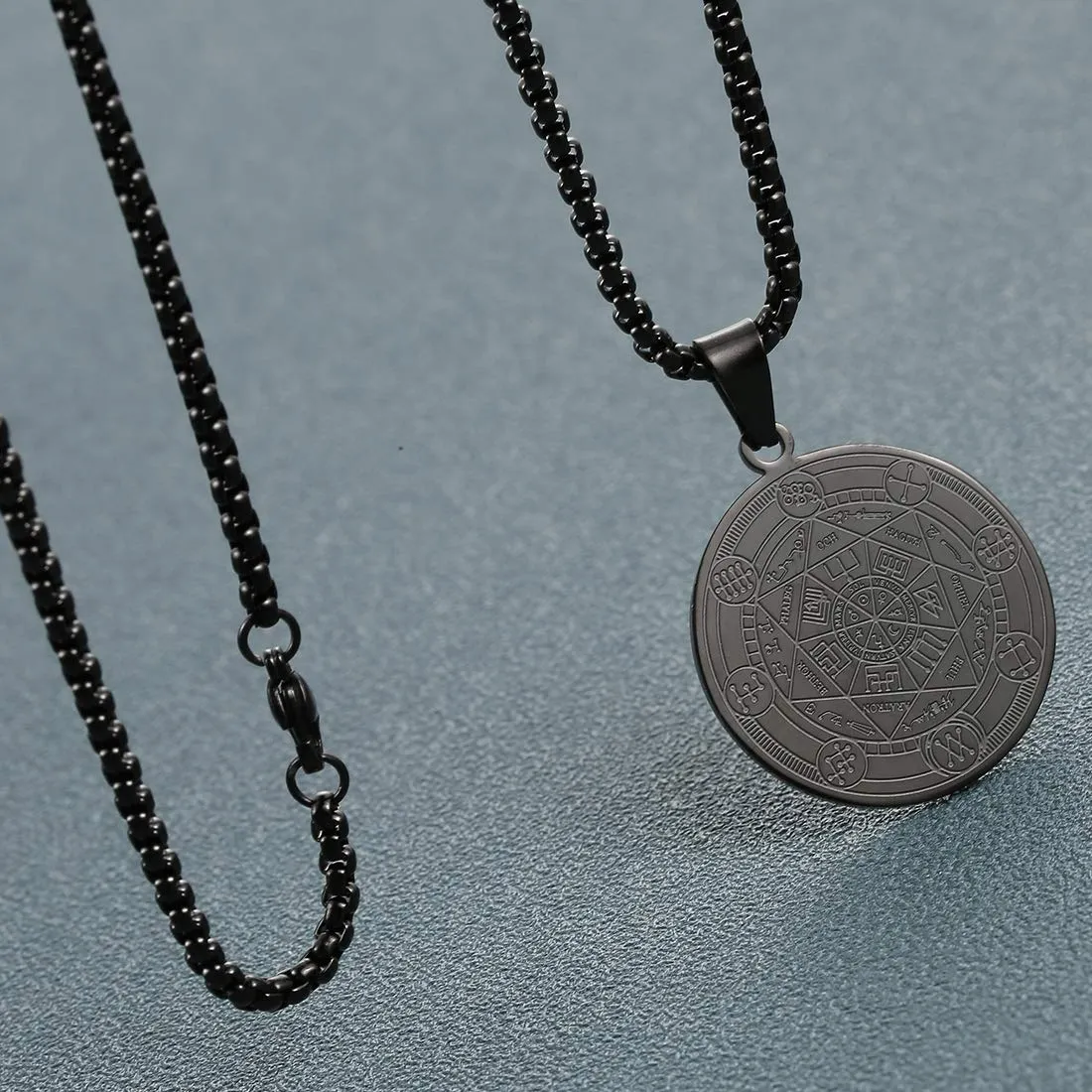 AFSTALR 7 Arcangeli Sigillo Medaglia Talismano Collana per Uomo Donna Salomone Pentagramma Talismano Magia Protezione Amuleto C-nero - immagine 3
