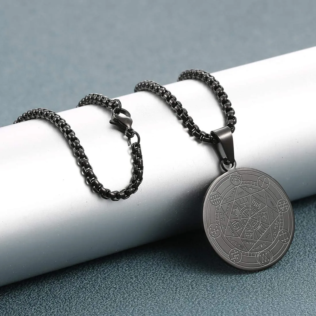 AFSTALR 7 Arcangeli Sigillo Medaglia Talismano Collana per Uomo Donna Salomone Pentagramma Talismano Magia Protezione Amuleto C-nero - immagine 5