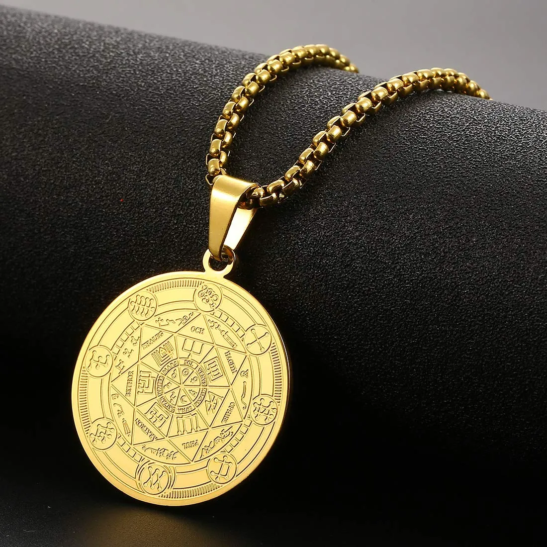 AFSTALR 7 Arcangeli Sigillo Medaglia Talismano Collana per Uomo Donna Salomone Pentagramma Talismano Magia Protezione Amuleto C-oro - immagine 2